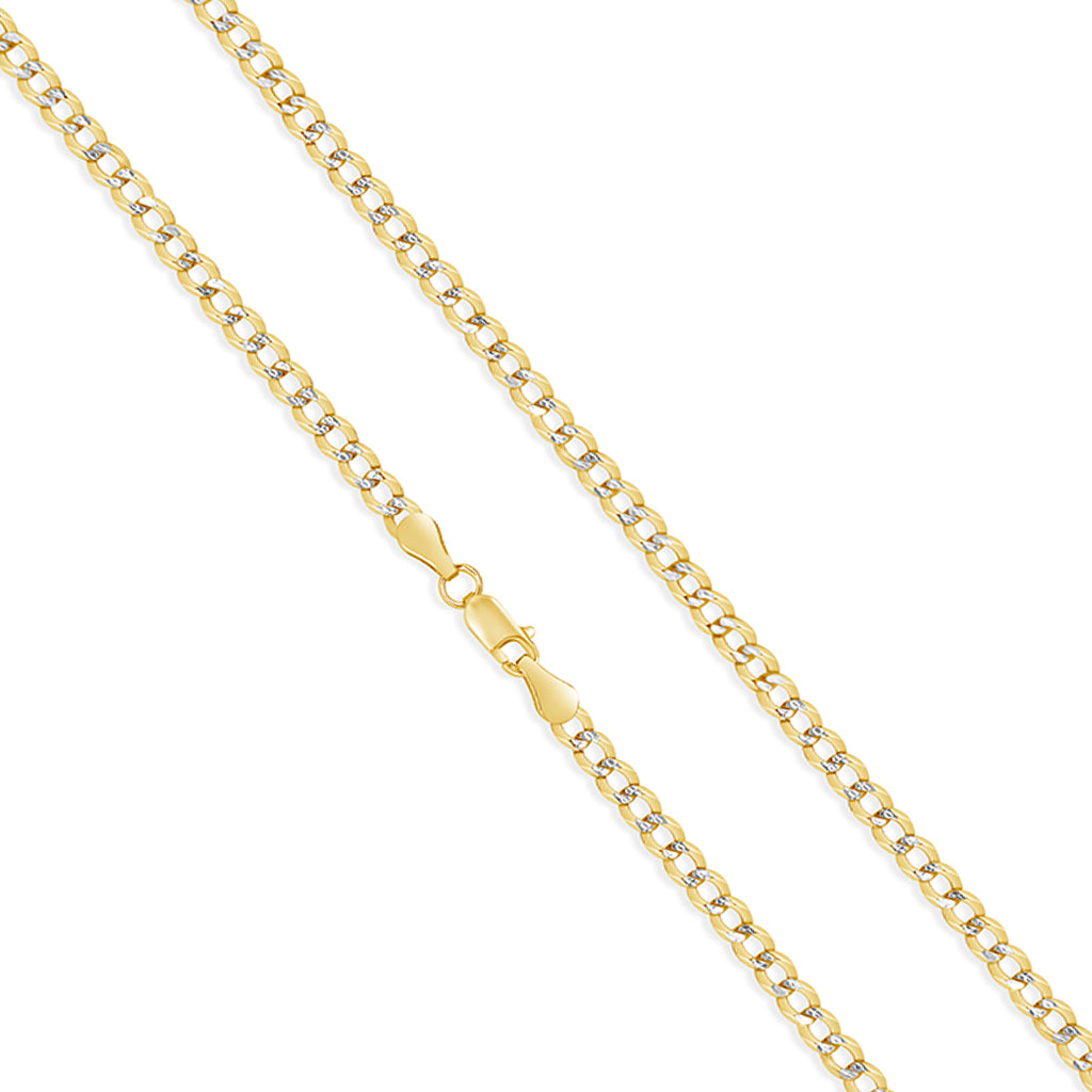 14k Solid Two Tone Curb Cuban Pave Chain