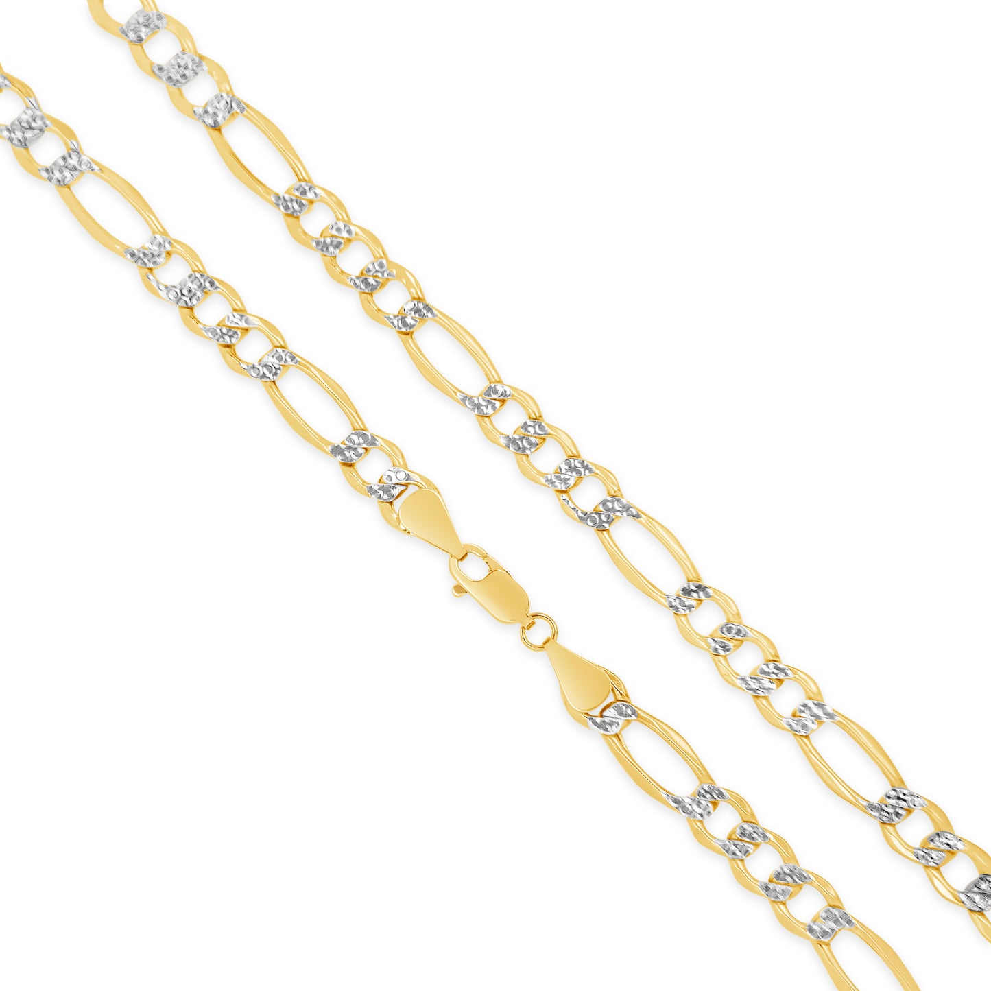 14k Solid Two Tone Figaro Pave Chain
