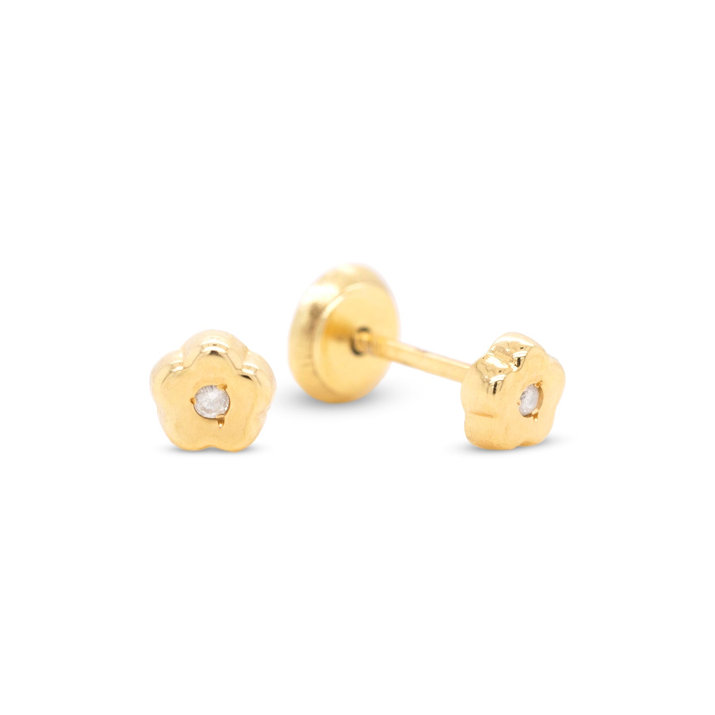 18K Yellow Gold & Diamond Tiny Flower Screwback Earrings