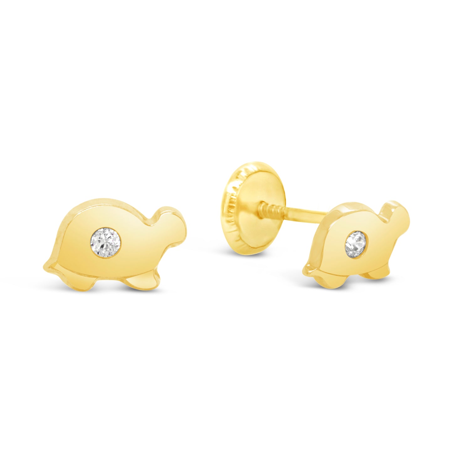 18K Yellow Gold CZ Tiny Turtle Screwback Earrings