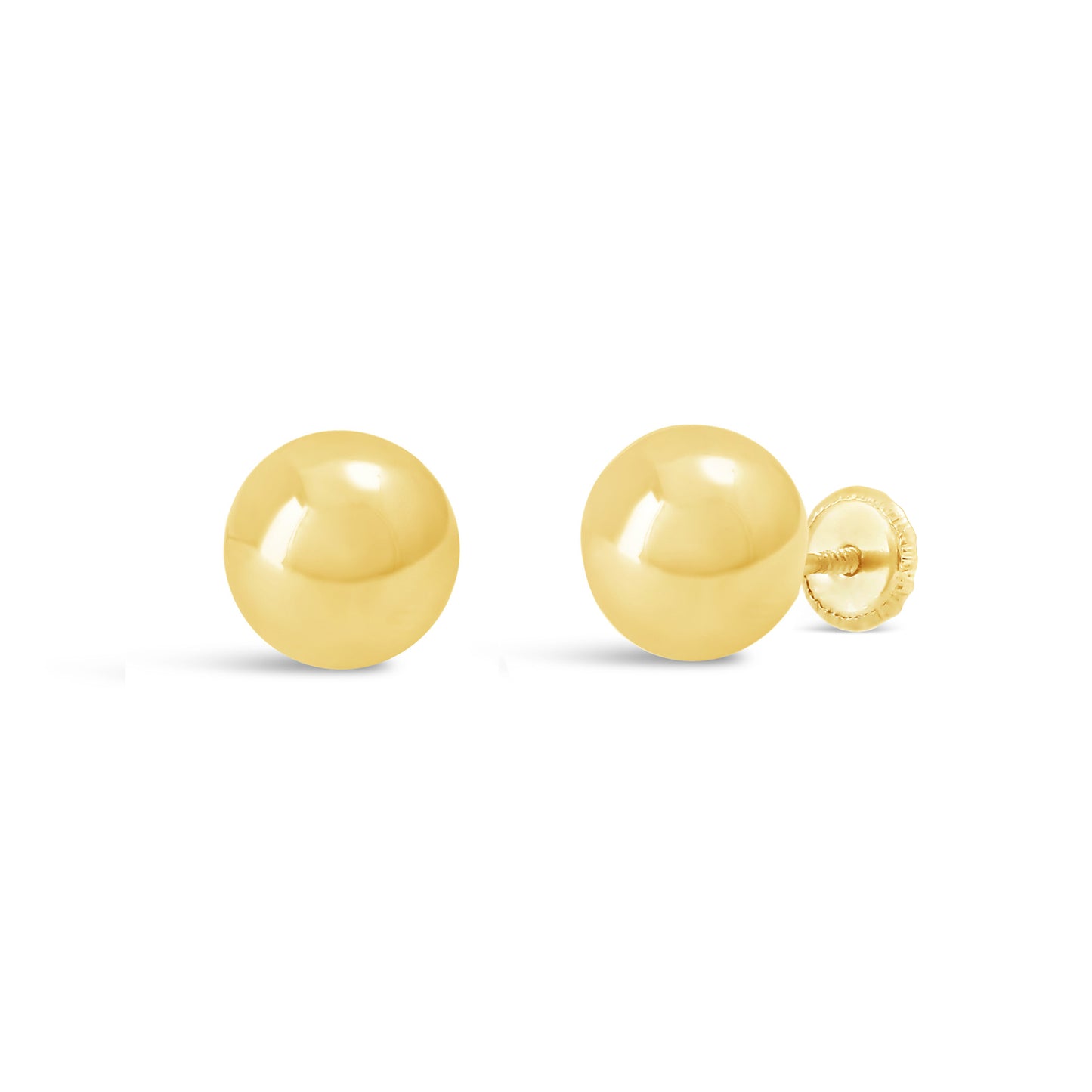 18K Yellow Gold 7mm Plain Ball Screwback Earrings