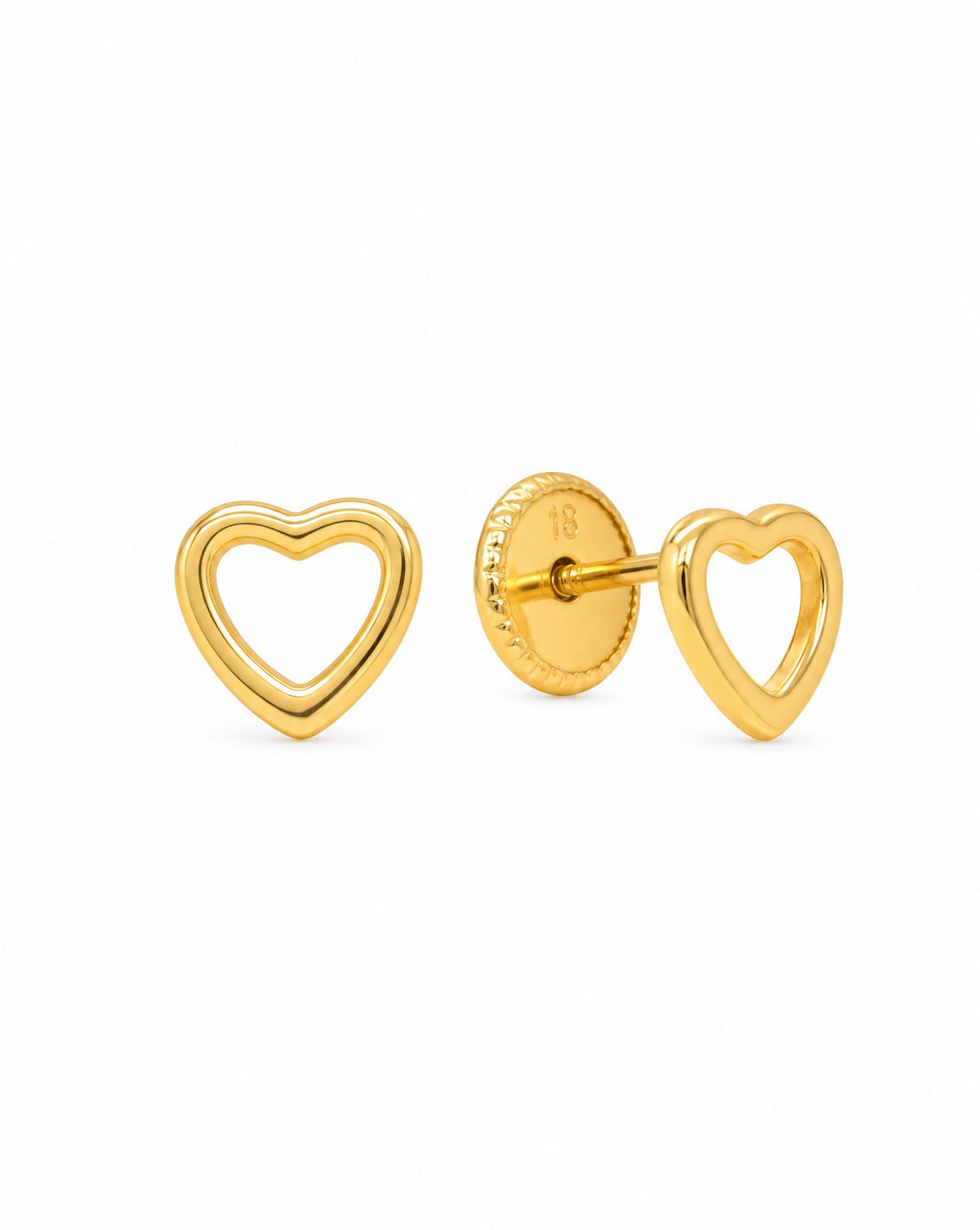18K Yellow Gold Heart Shape Screwback Earrings