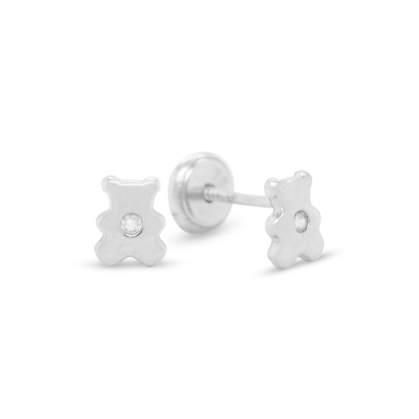 18K White Gold & Diamond Teddy Bear Screwback Earrings
