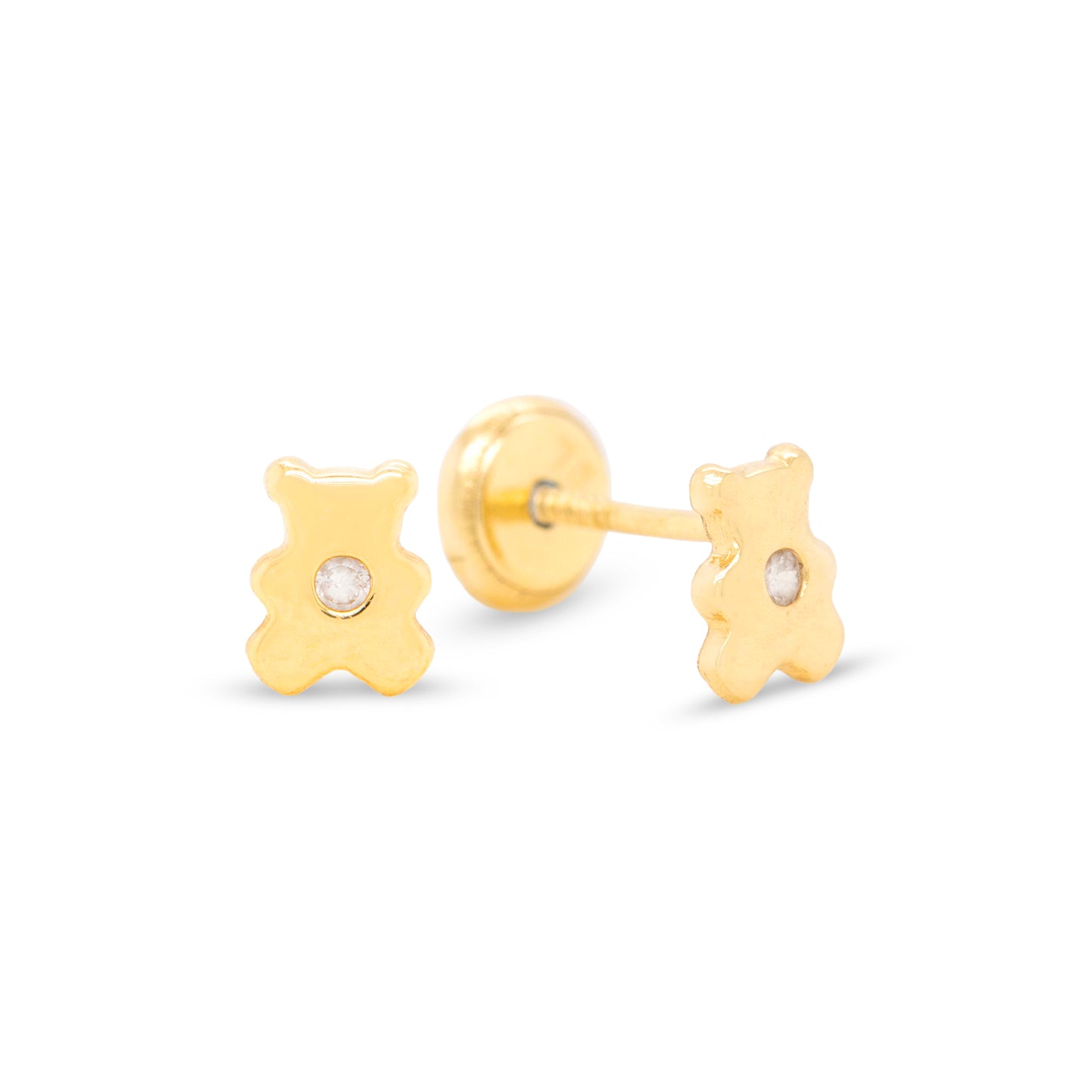 18K Yellow Gold & Diamond Teddy Bear Screwback Earrings