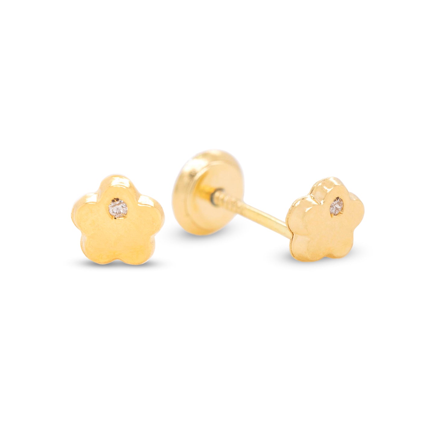 18K Yellow Gold Flower Diamond Screwback Earrings