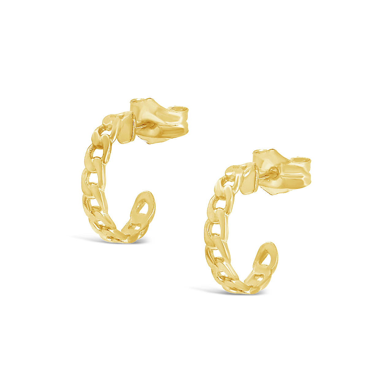 18K Yellow Gold Curb Link Hoop Pushback Earrings