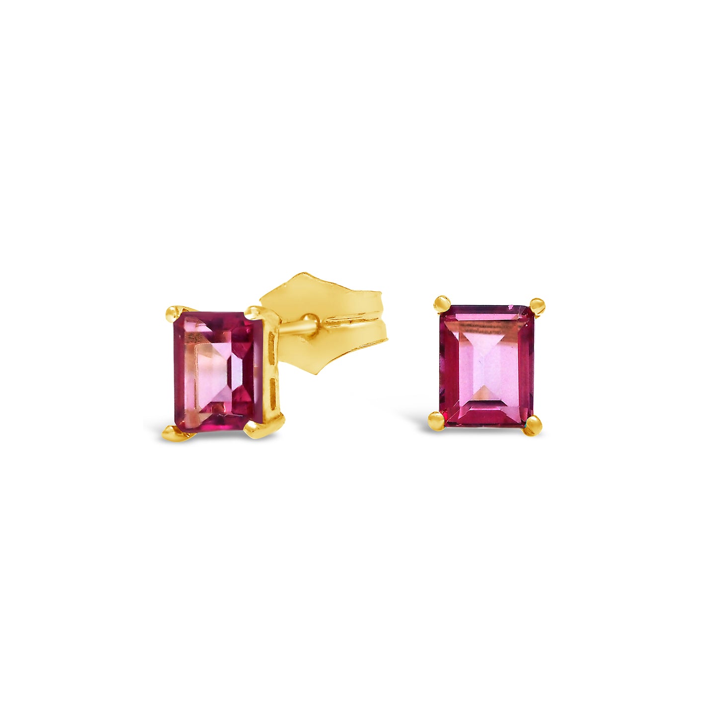 18K Yellow Gold Pink Topaz Emerald-Cut Pushback Earrings