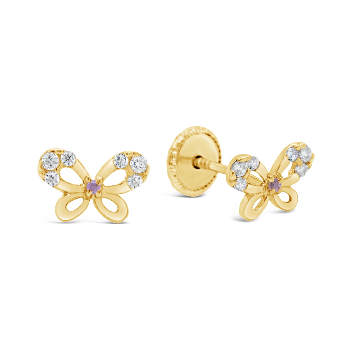 18K Yellow Gold CZ Butterfly Screwback Earrings-1