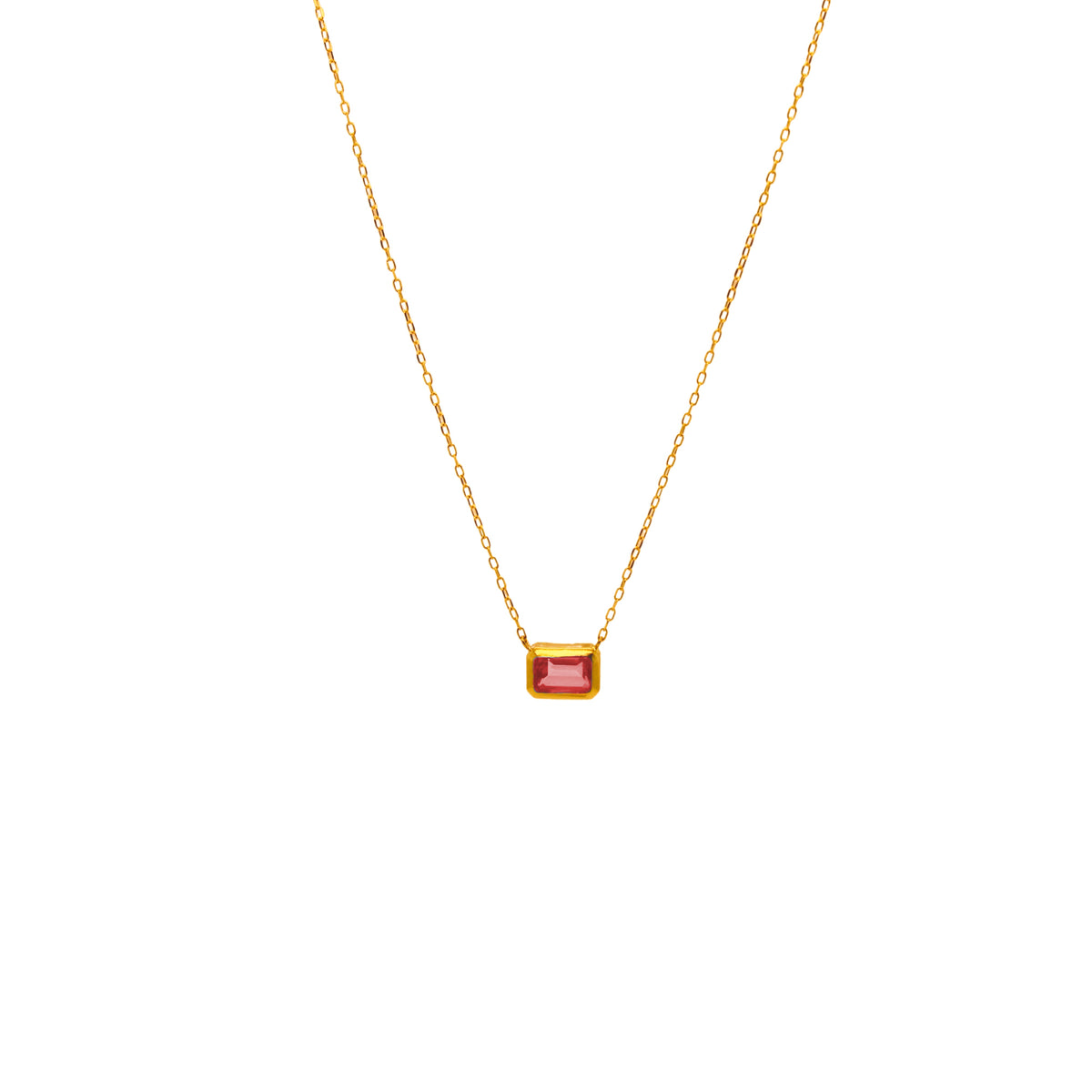 18K Yellow Gold Large Pink Topaz Solitaire Necklace