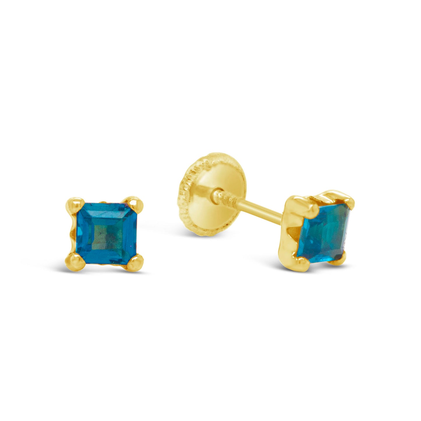 18k Yellow Gold Princess-Cut London Blue Topaz Screwback Earrings