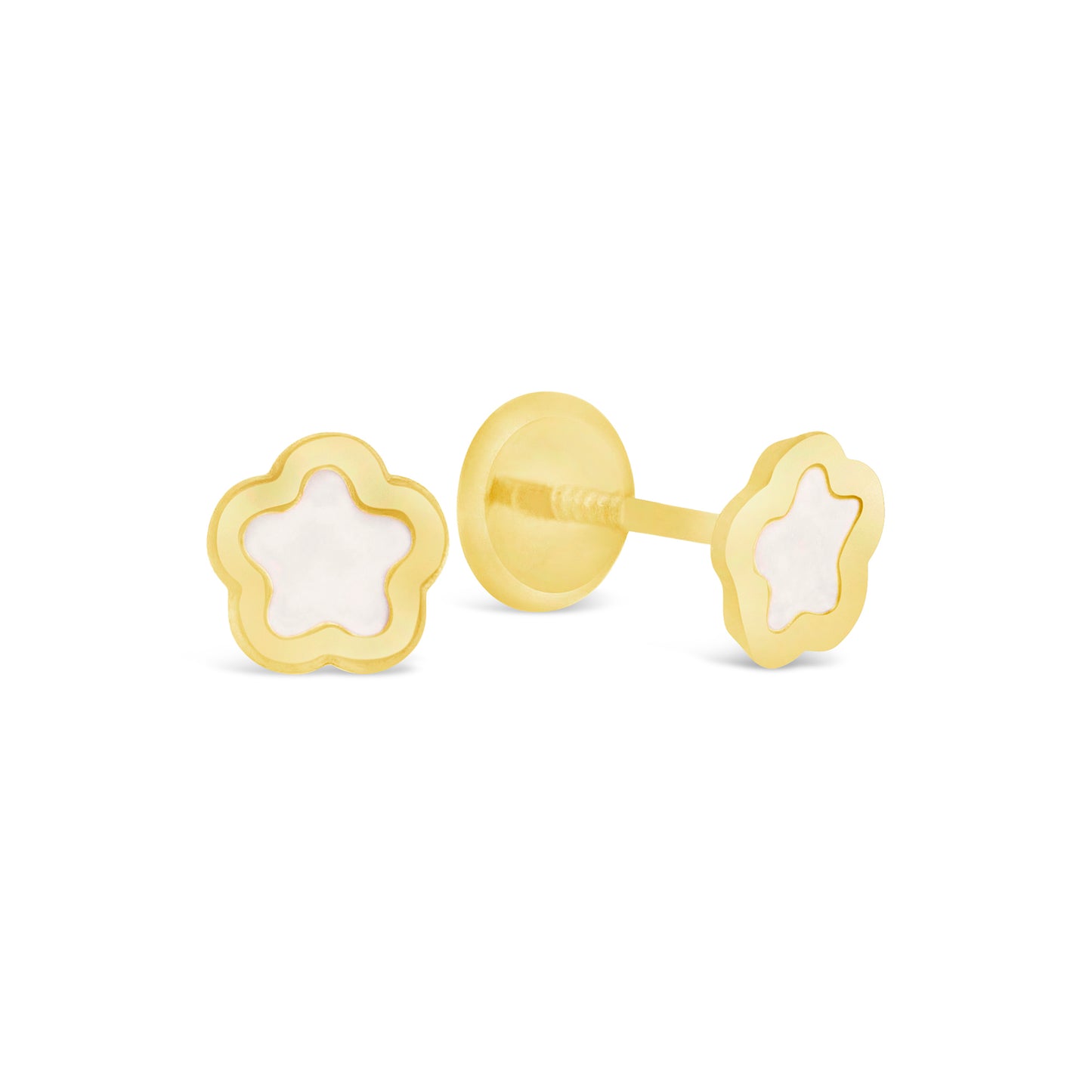 18k Yellow Gold Medium Mother of Pearl Flower Earring