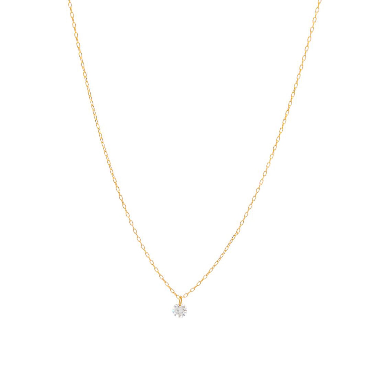 18K Yellow Gold & Medium Single Round Diamond Necklace