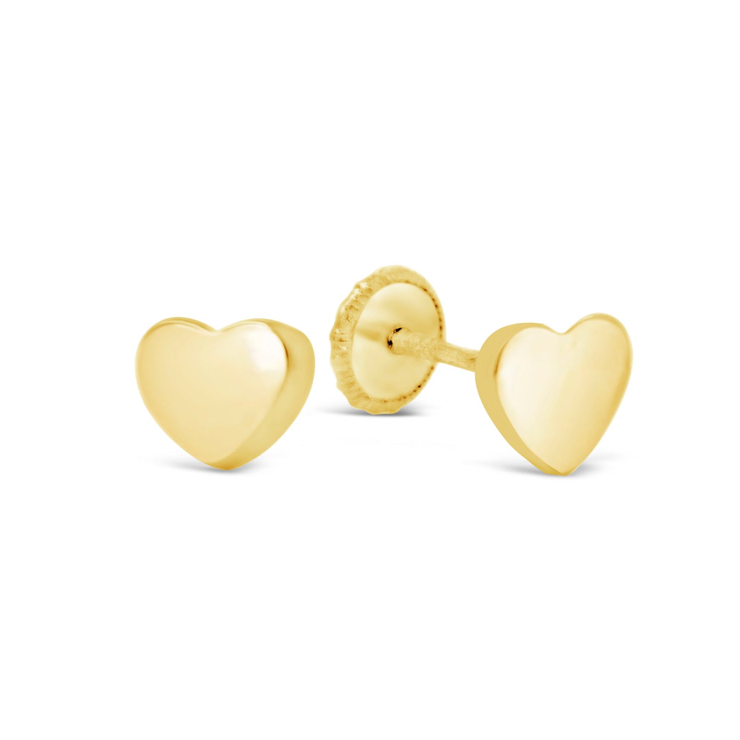 18K Yellow Gold Medium Heart Screwback Earrings