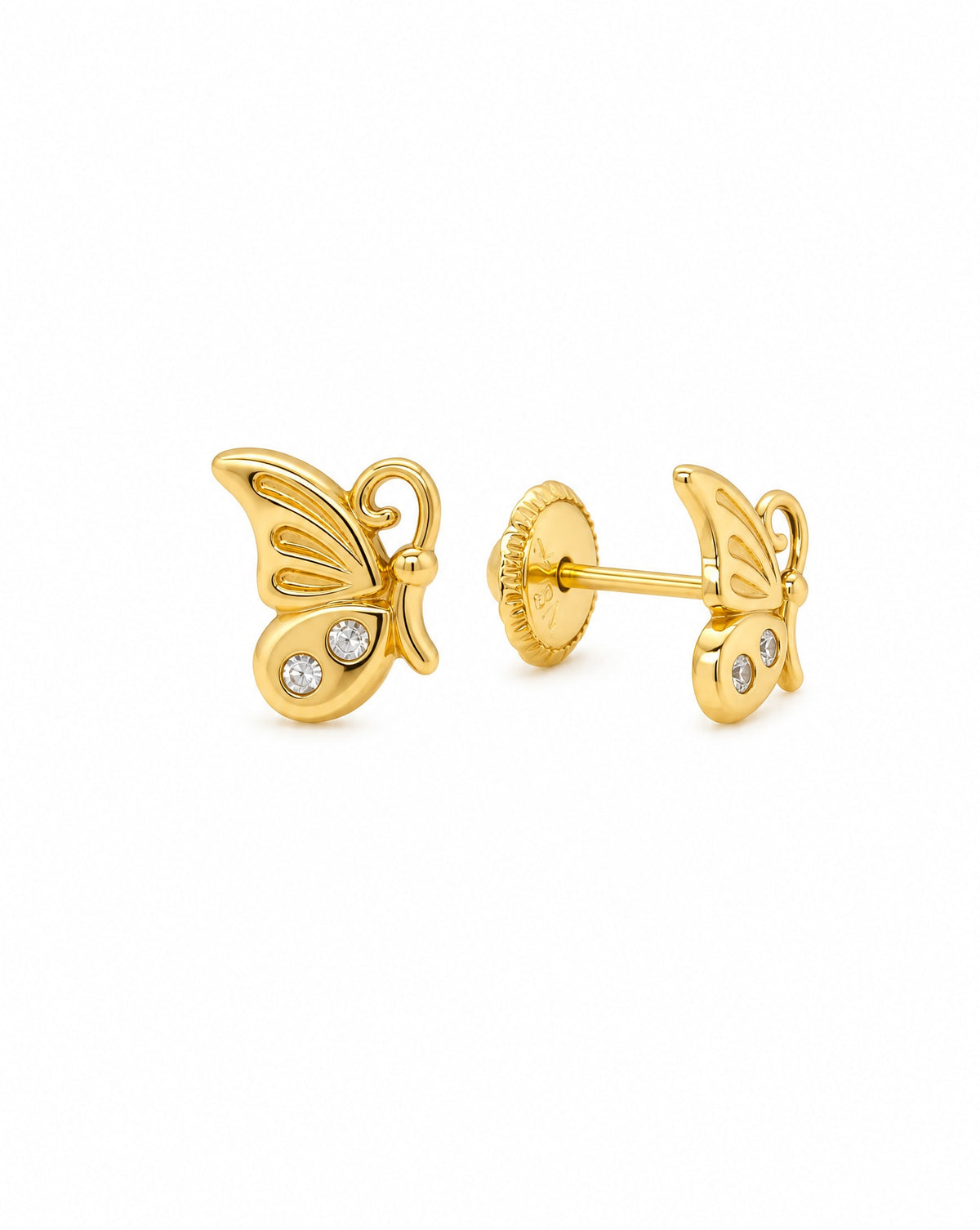 18K Yellow Gold CZ Butterfly Wing Screwback Earrings