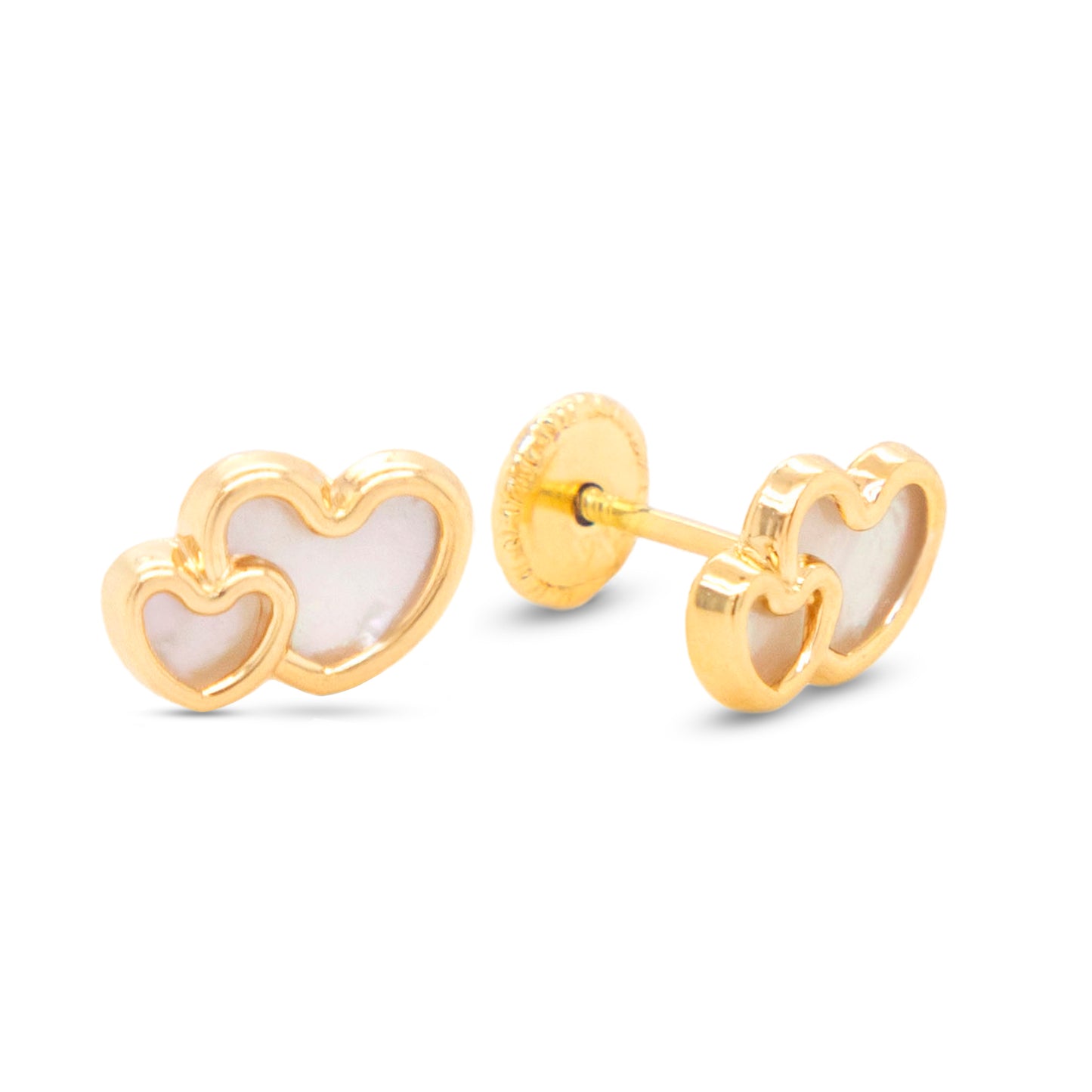 18k Yellow Gold Mother of Pearl Double Heart Earring