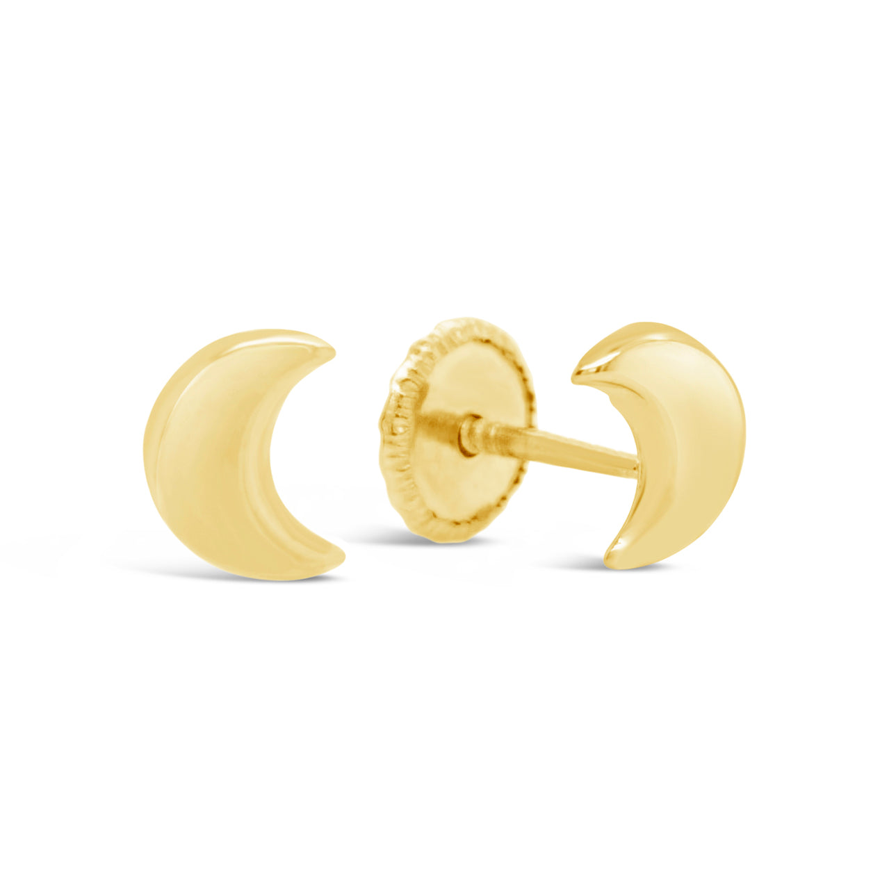18K Yellow Gold Small Crescent Moon Screwback Earrings