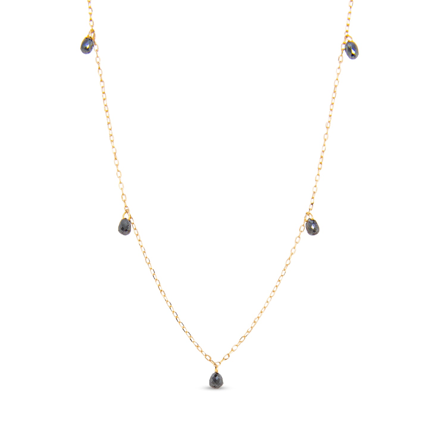 18K Yellow Gold & Briolette Black Diamond Beads Dangle Necklace