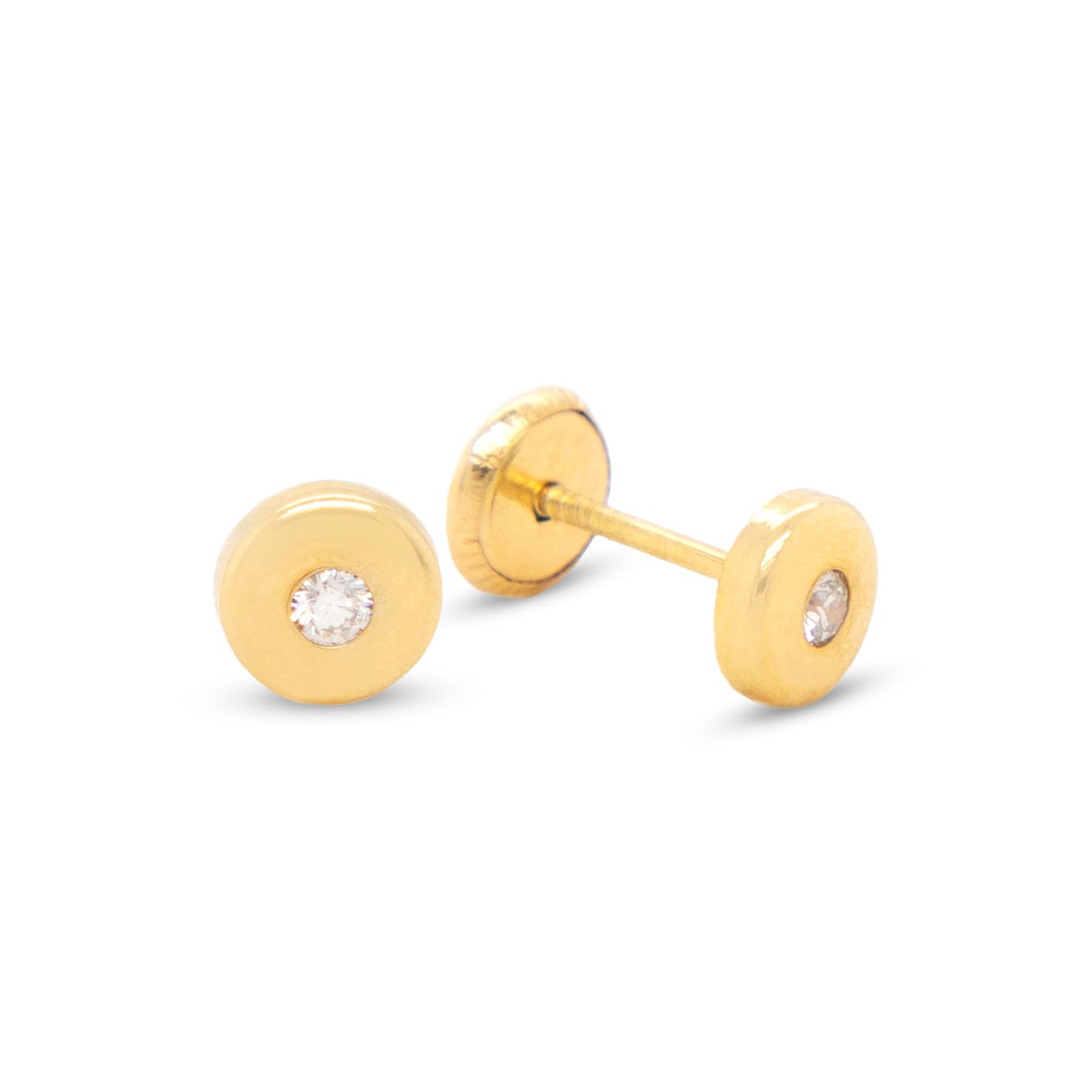 18K Yellow Gold Thick Bezel Diamond Screwback Earrings