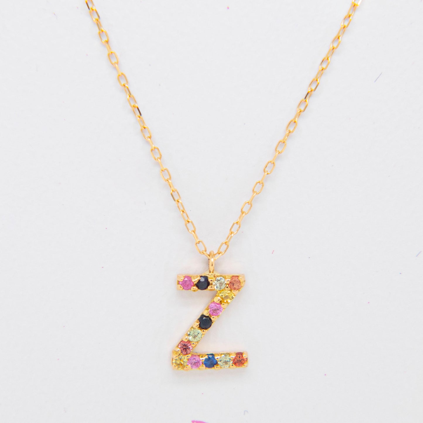 18k Yellow Gold Multi-Gem Semi Precious Initial Necklace