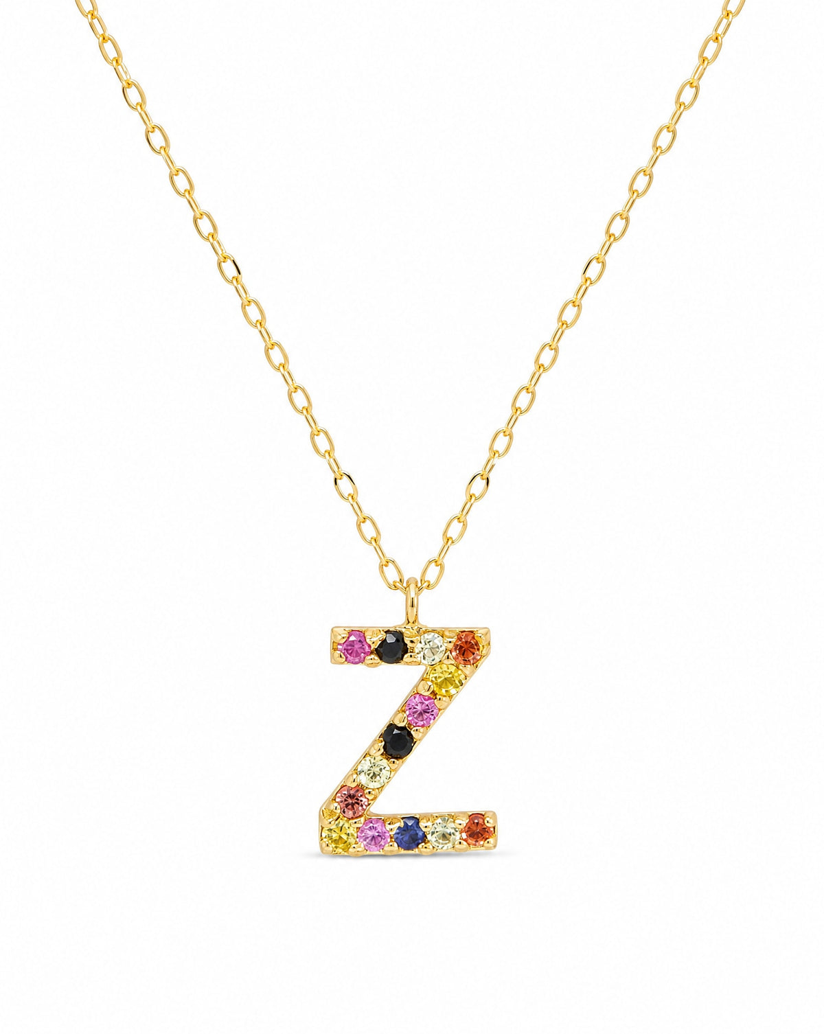 18k Yellow Gold Multi-Gem Semi Precious Initial Necklace
