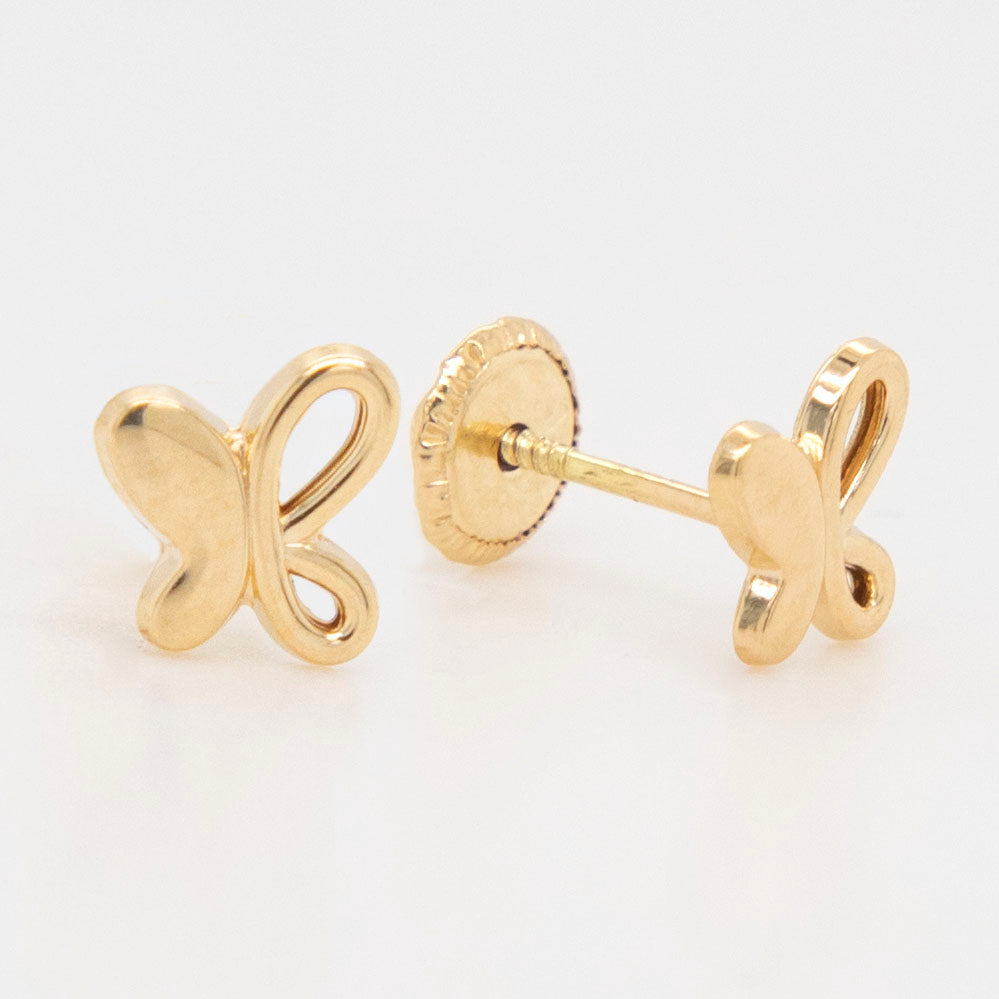 18K Yellow Gold Half Open Butterfly Screwback Earrings