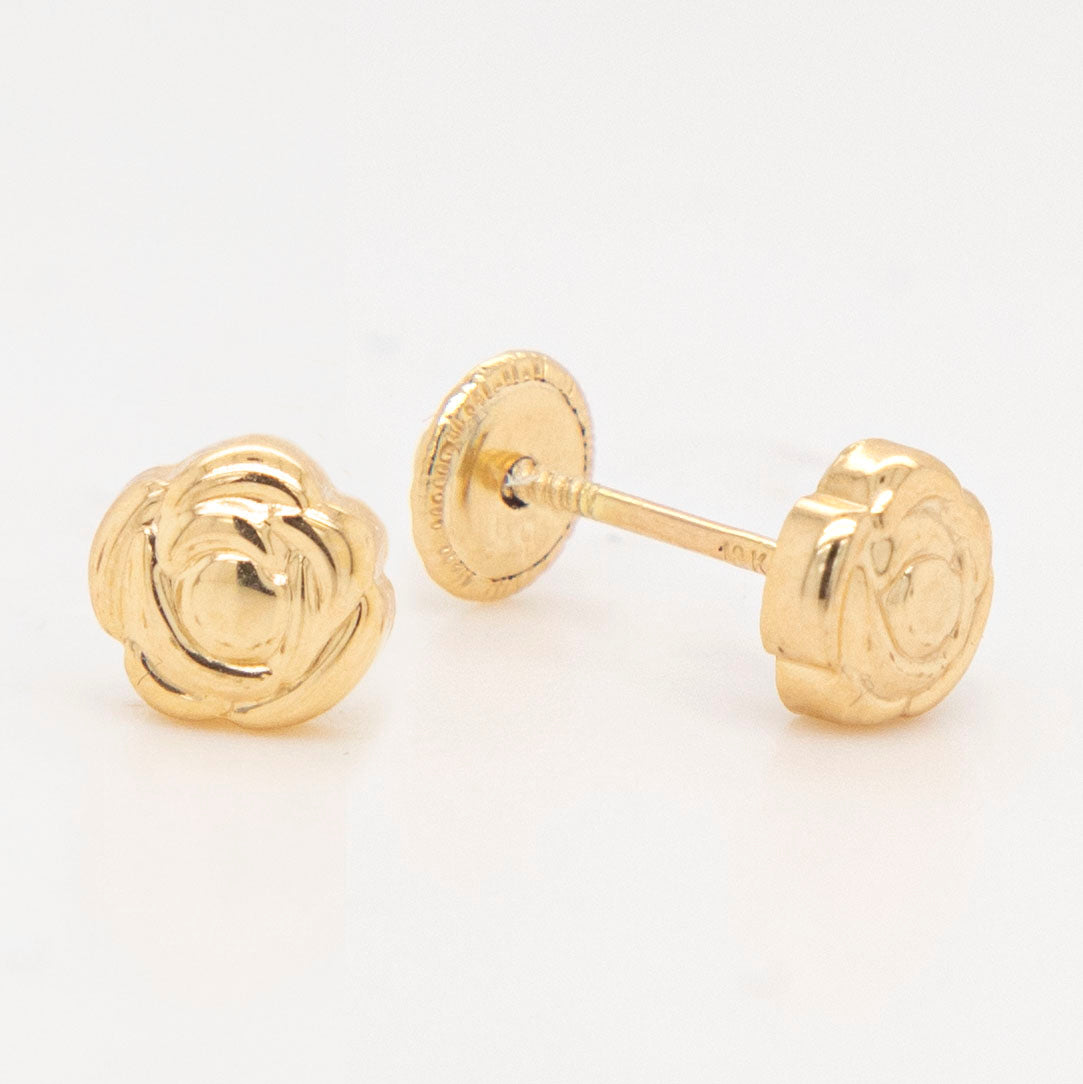 18K Yellow Gold Small Rose Screwback Earrings