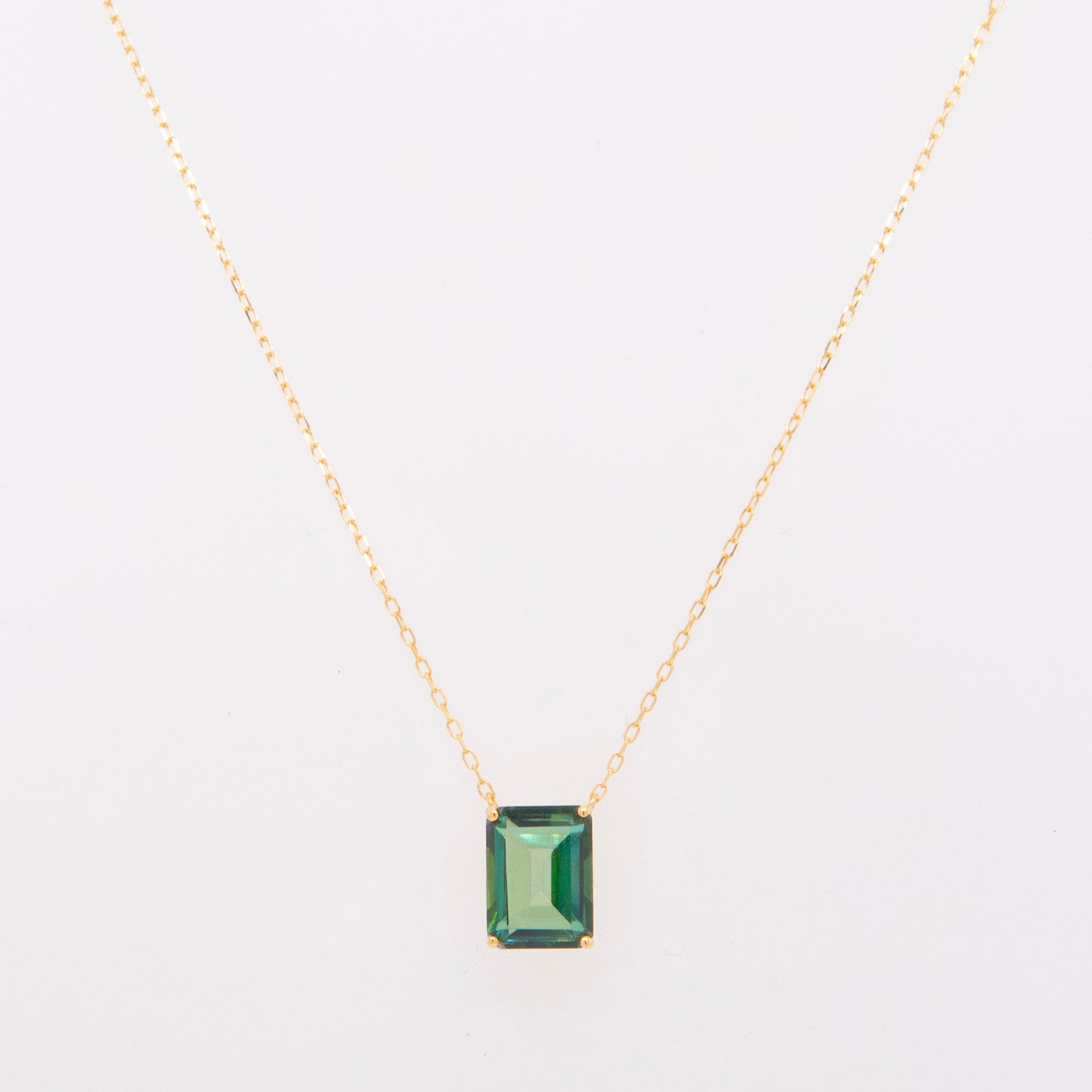 18K Yellow Gold Emerald-Cut Green Topaz Solitaire Necklace
