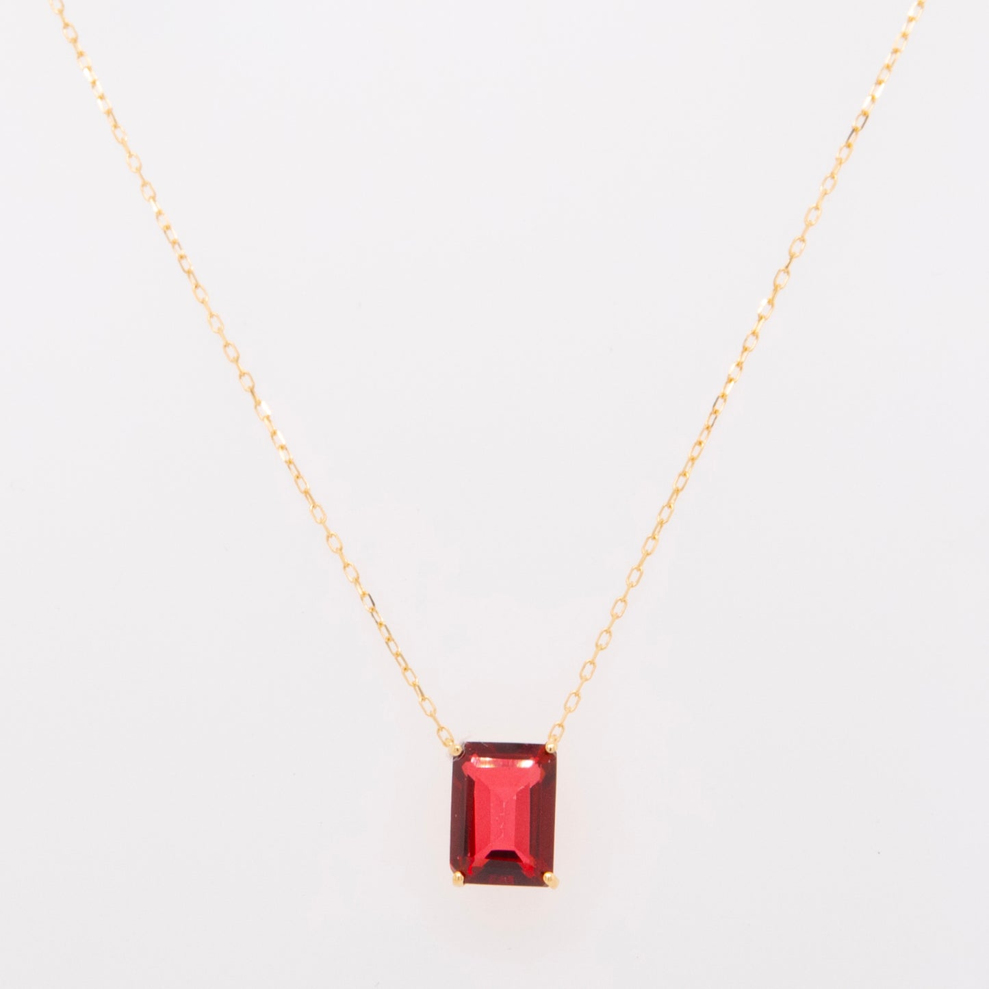 18K Yellow Gold Emerald-Cut Red Topaz Solitaire Necklace