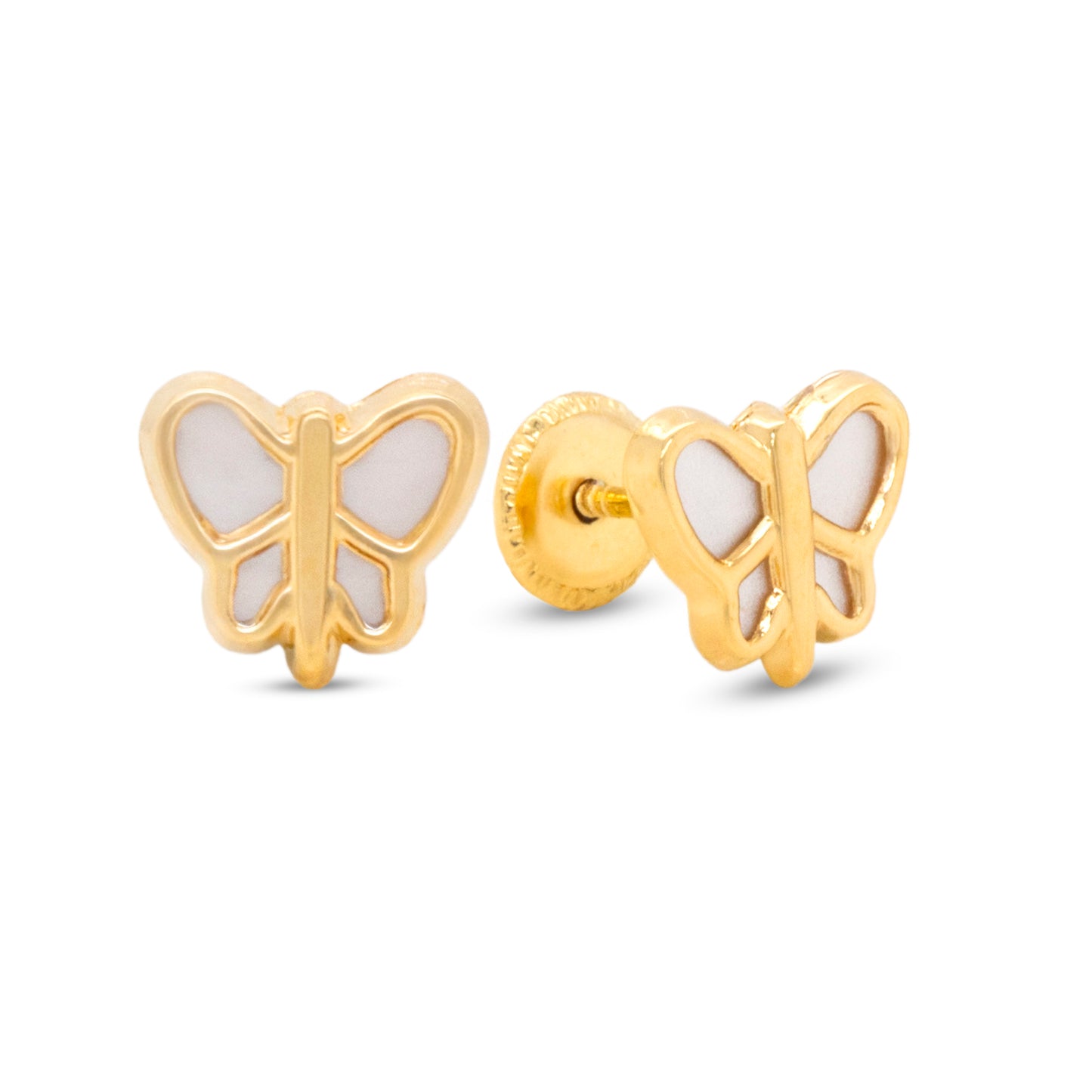 18k Yellow Gold Mother of Pearl Butterfly Earring