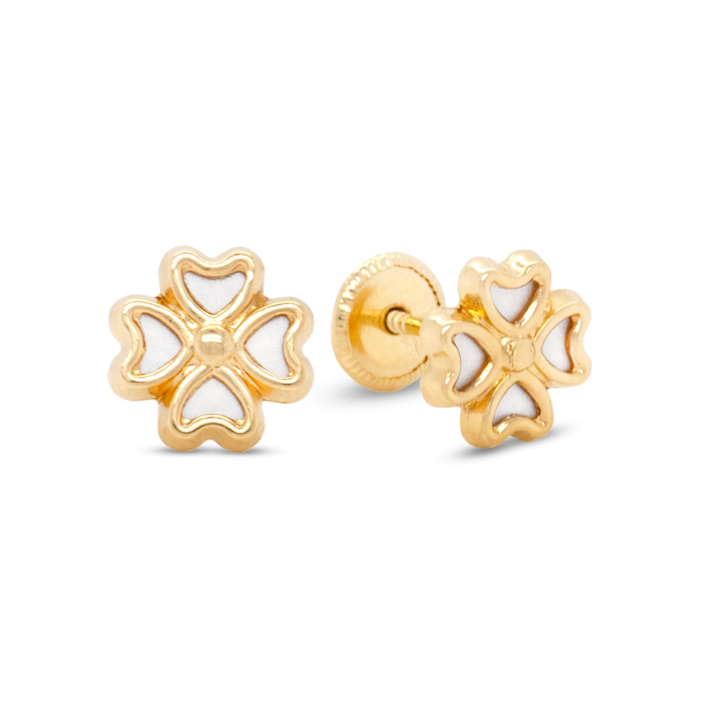 18k Yellow Gold Mother of Pearl Clover Earring