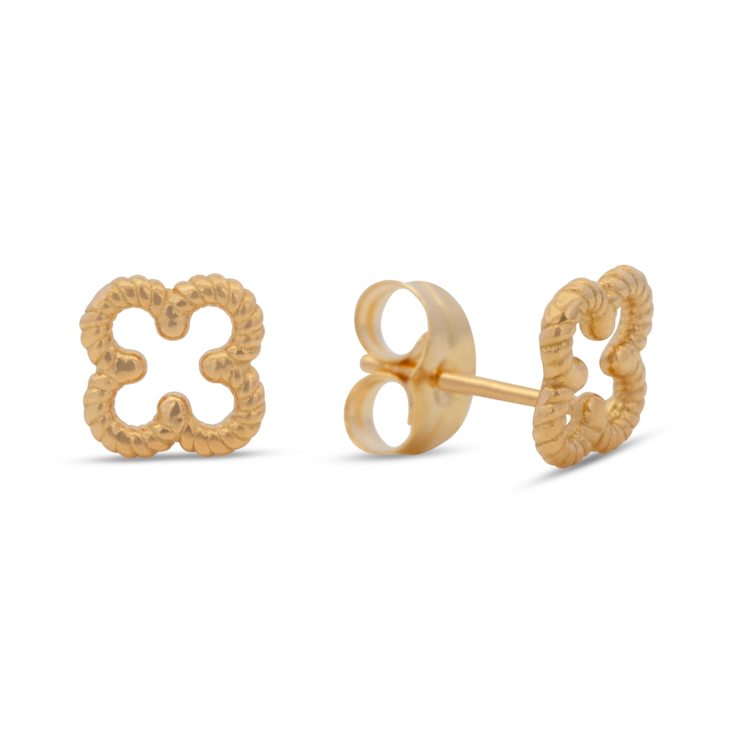 18K Yellow Gold Clover Shape Pushback Earrings