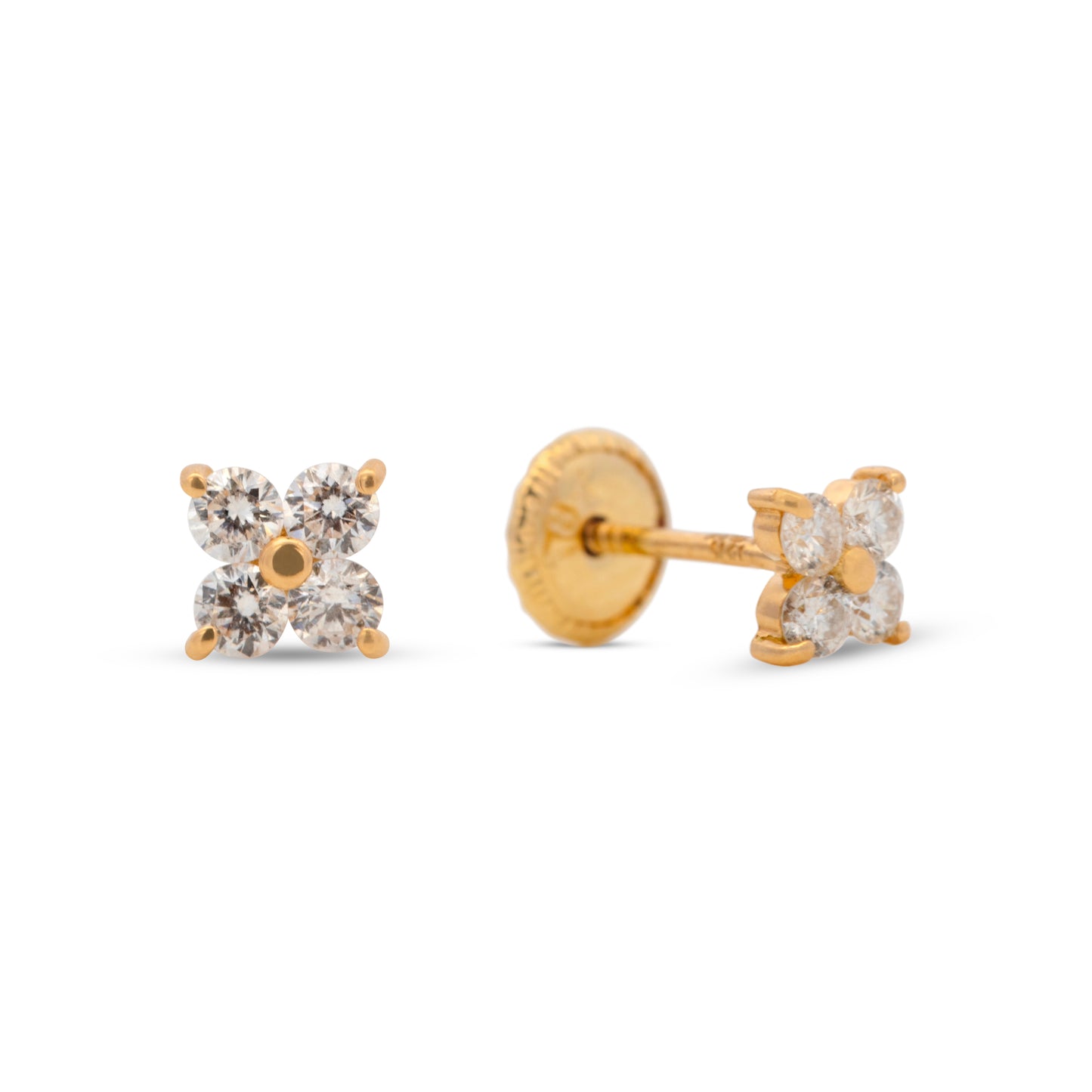 18K Yellow Gold Medium Flower Cluster Diamond Screwback Earrings