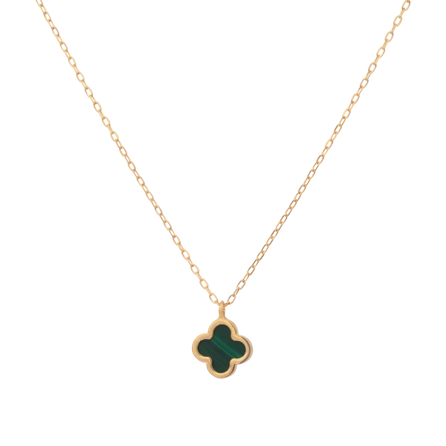 18k Yellow Gold Small Malachite Clover Necklace