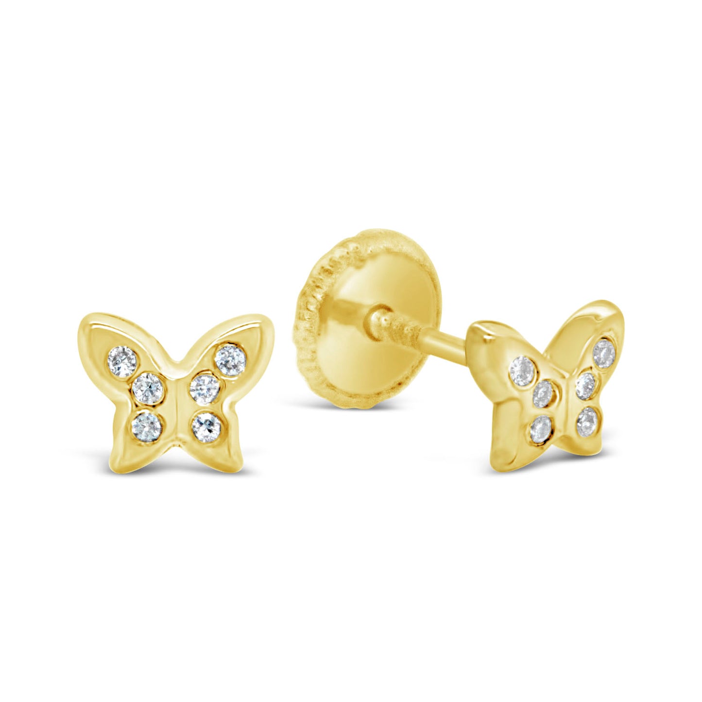 18K Yellow Gold & Diamond Butterfly Screwback Earrings