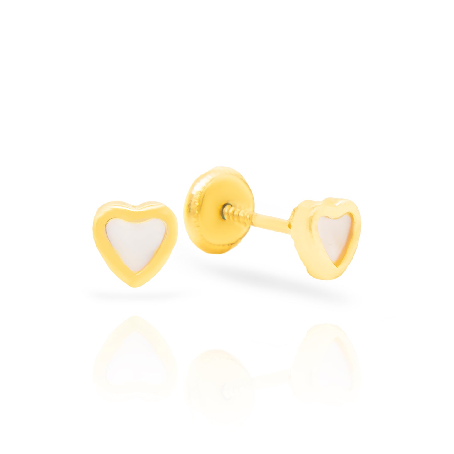 18K Yellow Gold Small Mother of Pearl Heart Earrings