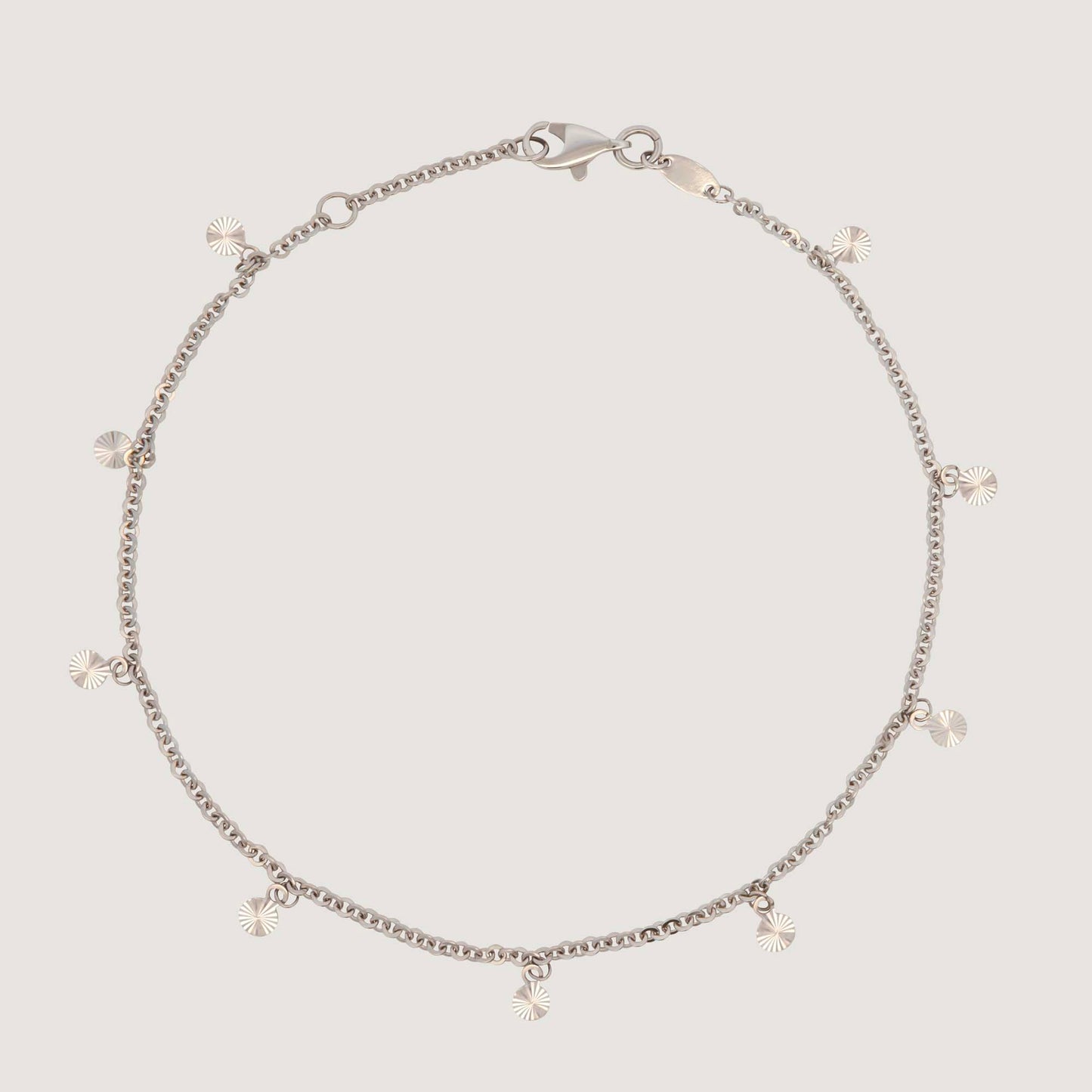 14K White Gold Dangling Diamond Cut Disc Anklet