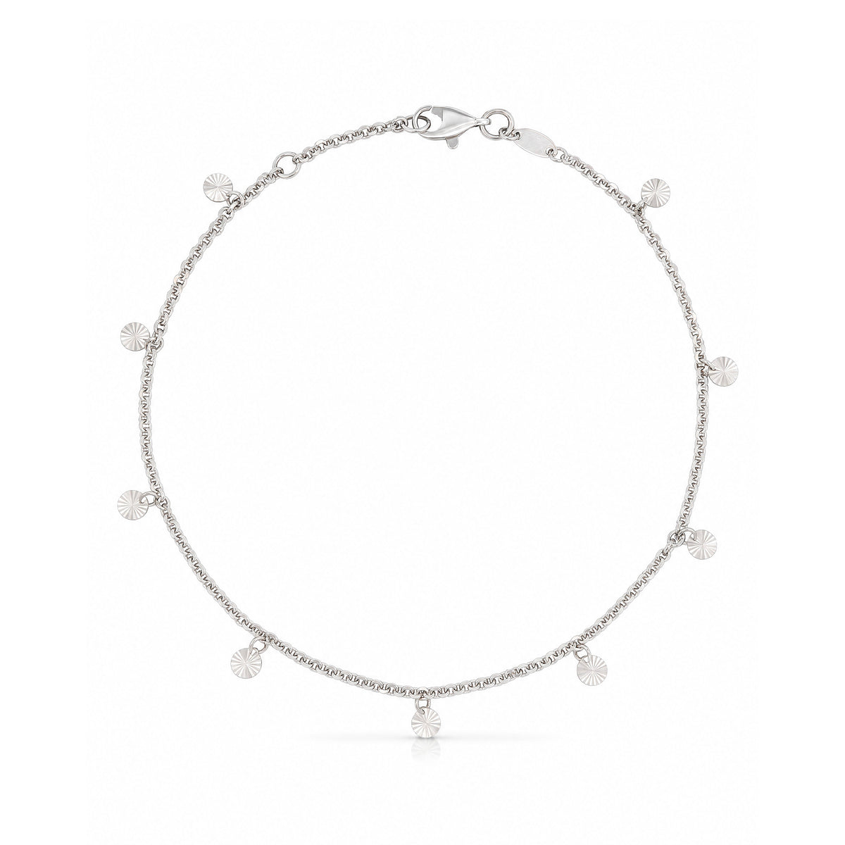 14K White Gold Dangling Diamond Cut Disc Anklet