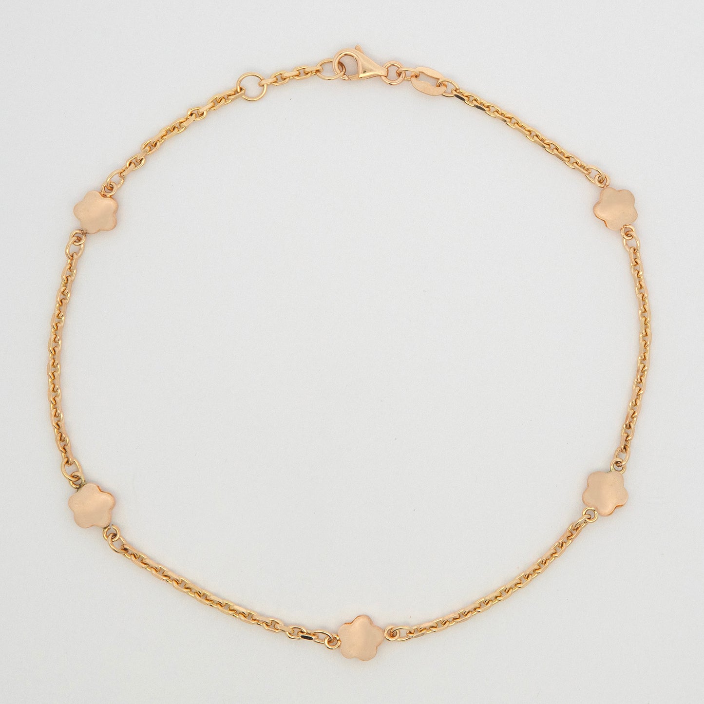 14K Yellow Gold Plain Flower Station Anklet