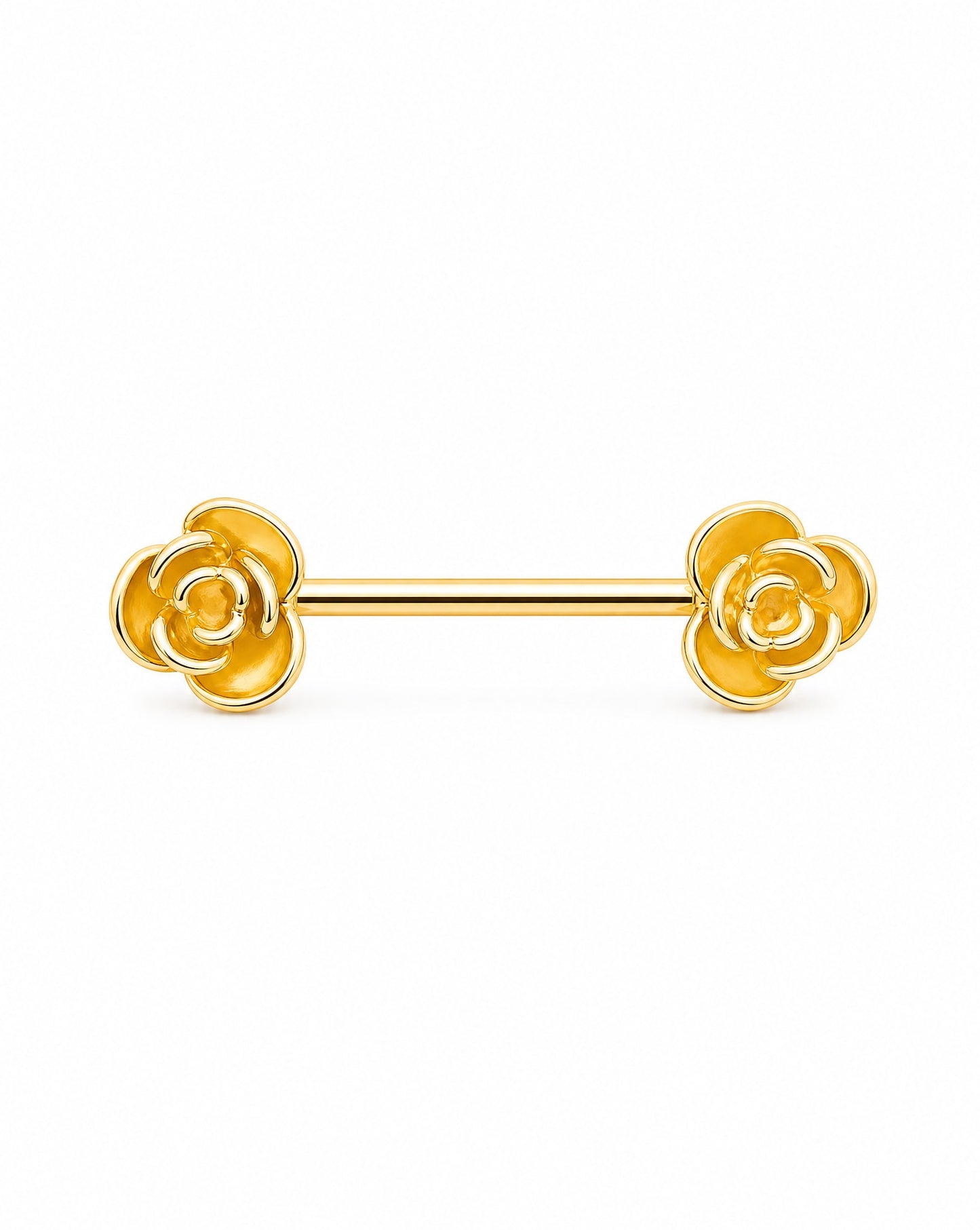 14K Yellow Gold Rose Barbell Nipple Piercing