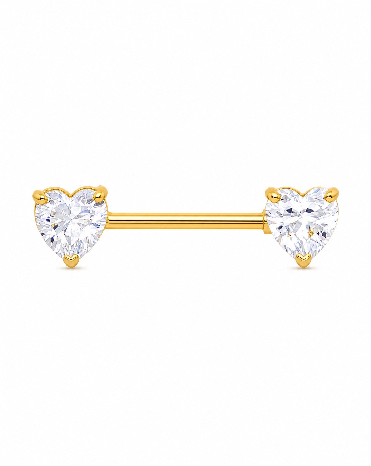 14K Yellow Gold Heart CZ Barbell Nipple Piercing