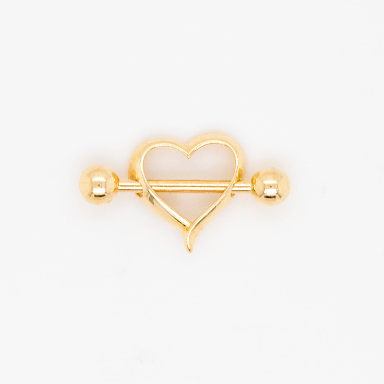 14K Yellow Gold Small Open Heart Barbell Nipple Piercing