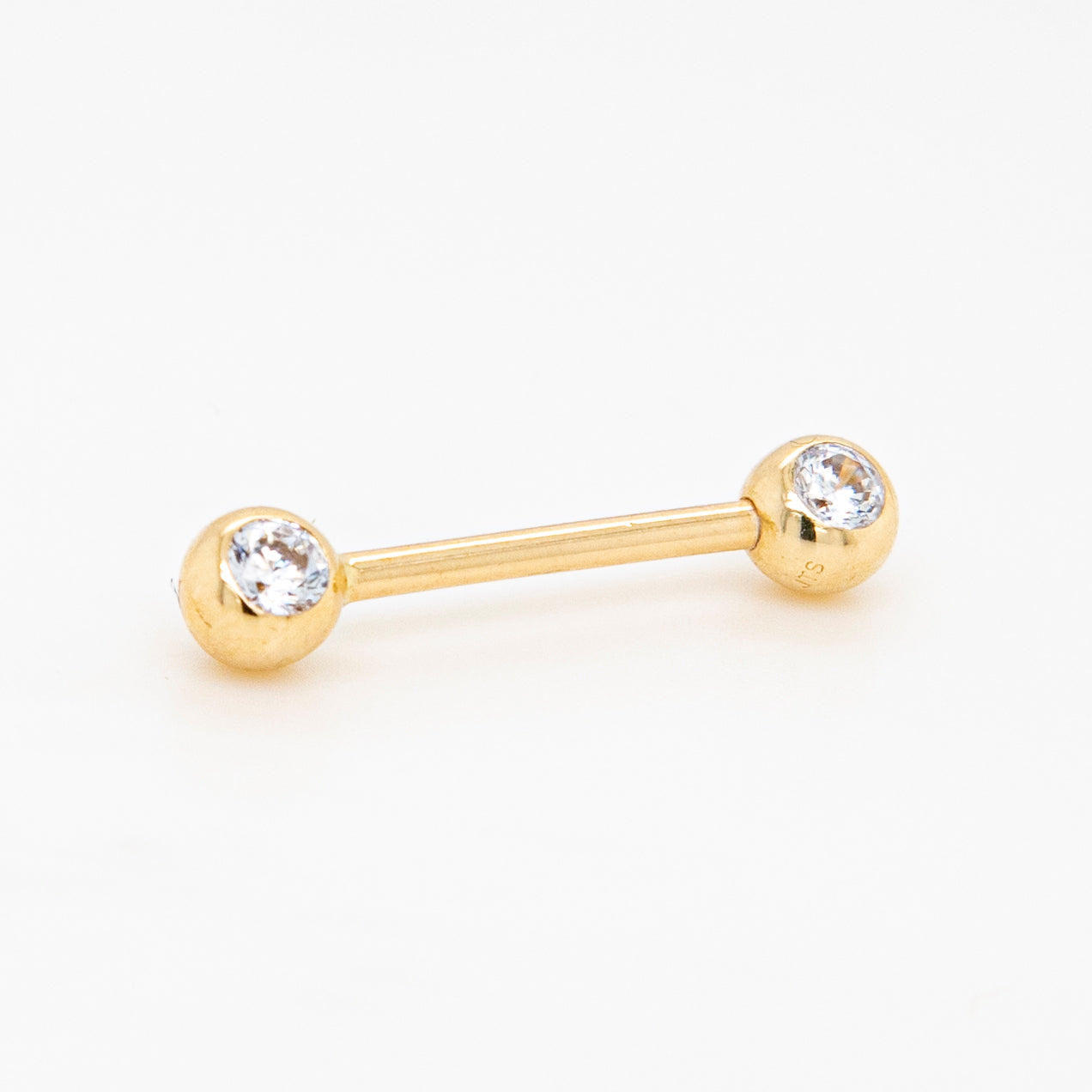 14K Yellow Gold Barbell CZ Ends Nipple Piercing