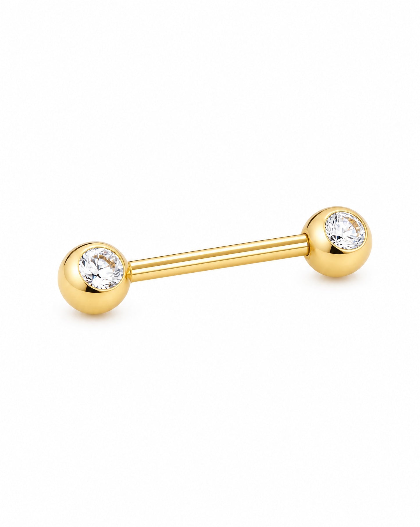 14K Yellow Gold Barbell CZ Ends Nipple Piercing