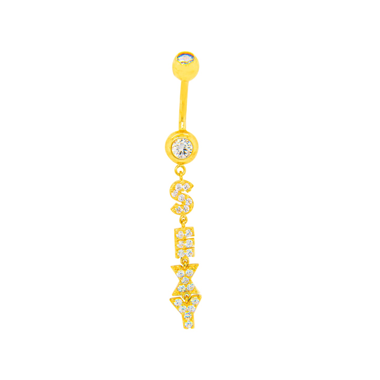 14K Yellow Gold White CZ Sexy Dangle Belly Ring