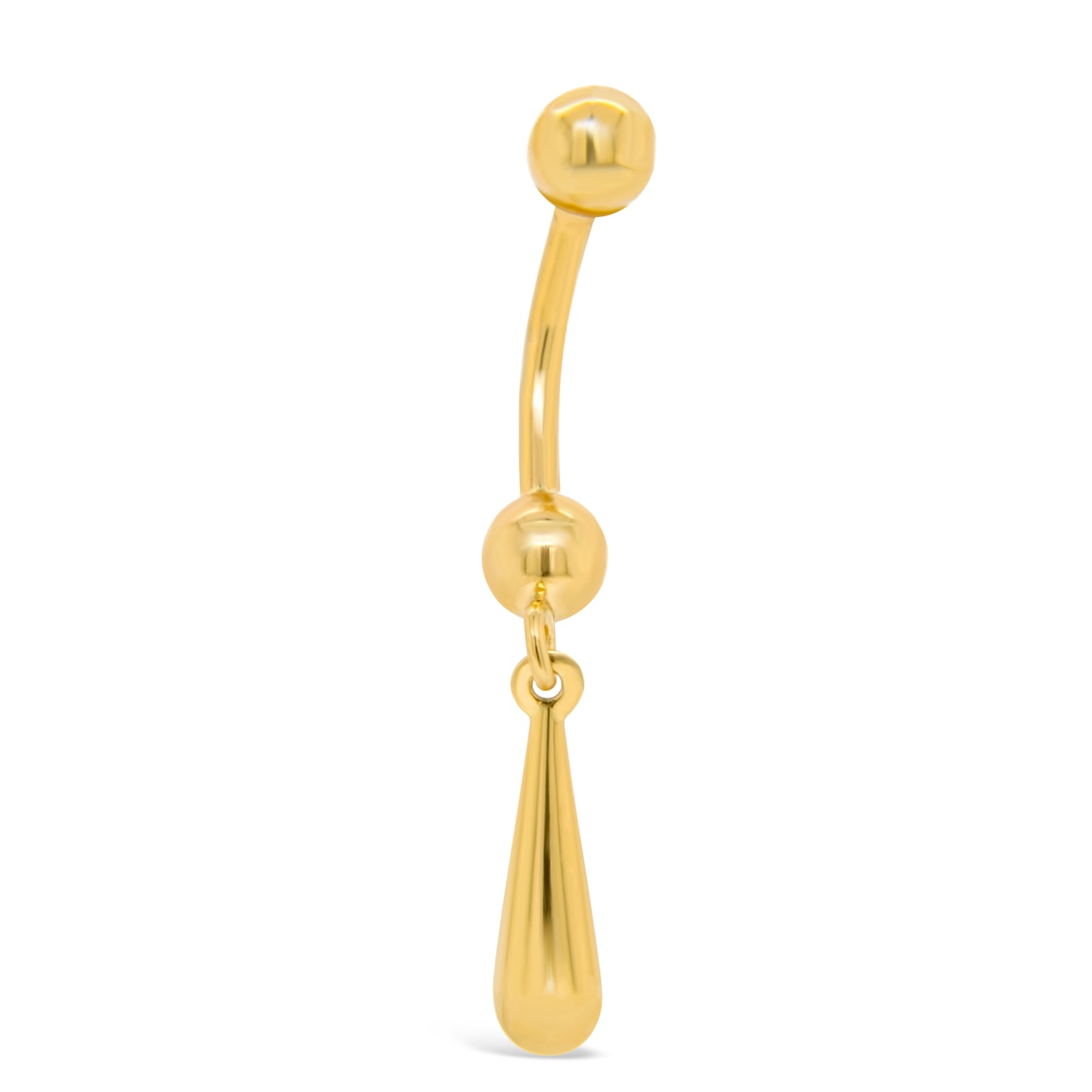 14K Yellow Gold Plain Polished Teardrop Dangle Belly Ring