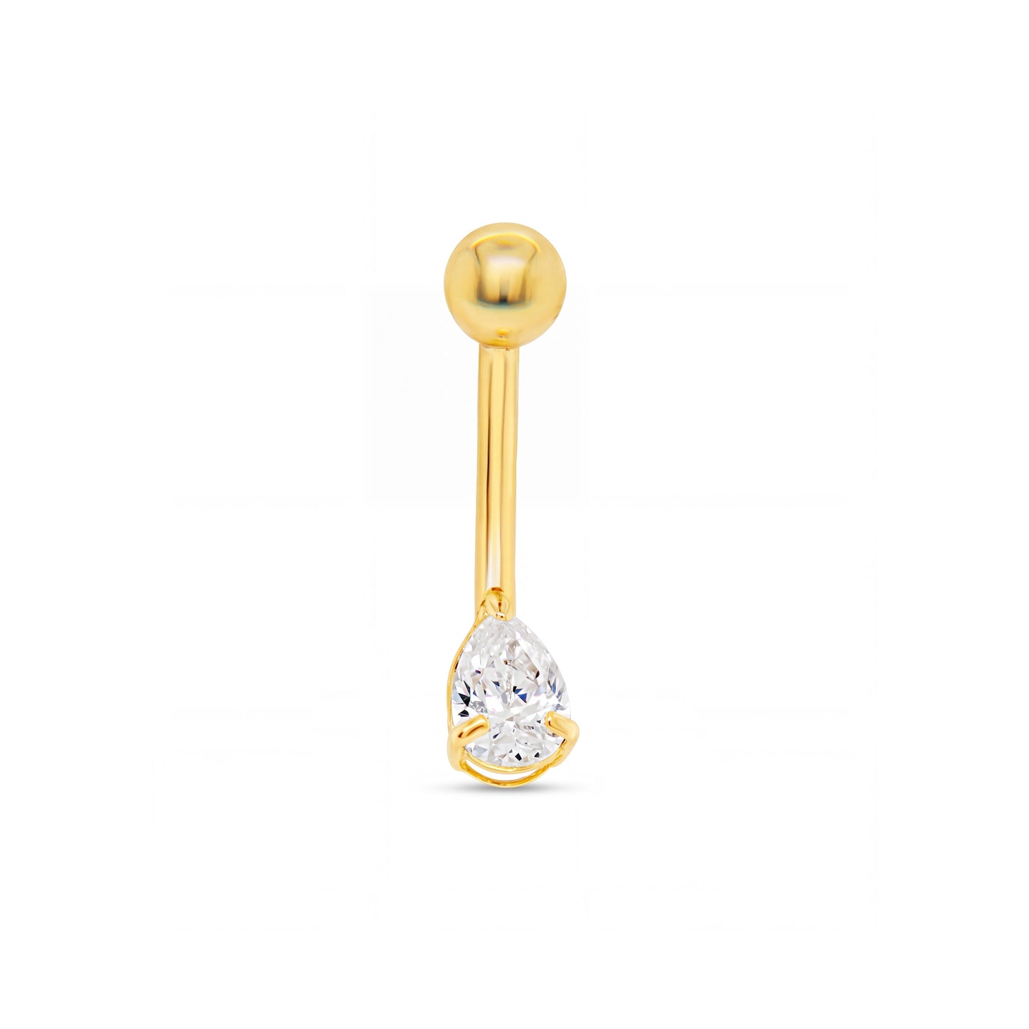 14K Yellow Gold Small White CZ Teardrop Solitaire Belly Ring