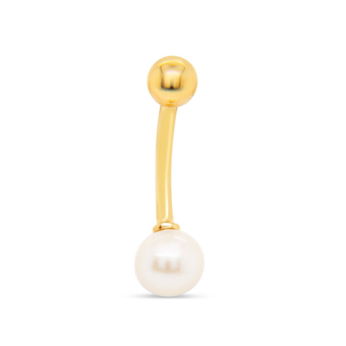 14K Yellow Gold Solitaire Pearl Belly Ring
