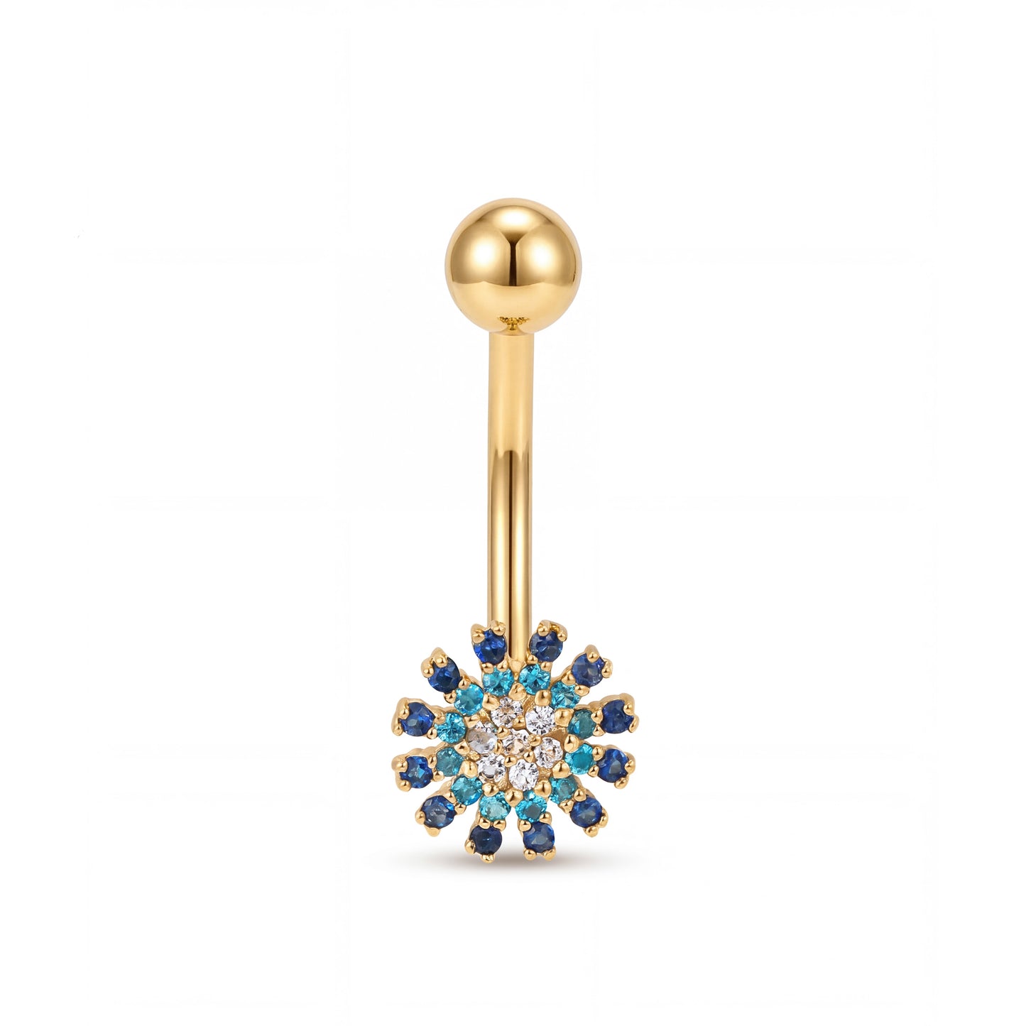 14K Yellow Gold Colorful CZ Flower Belly Ring