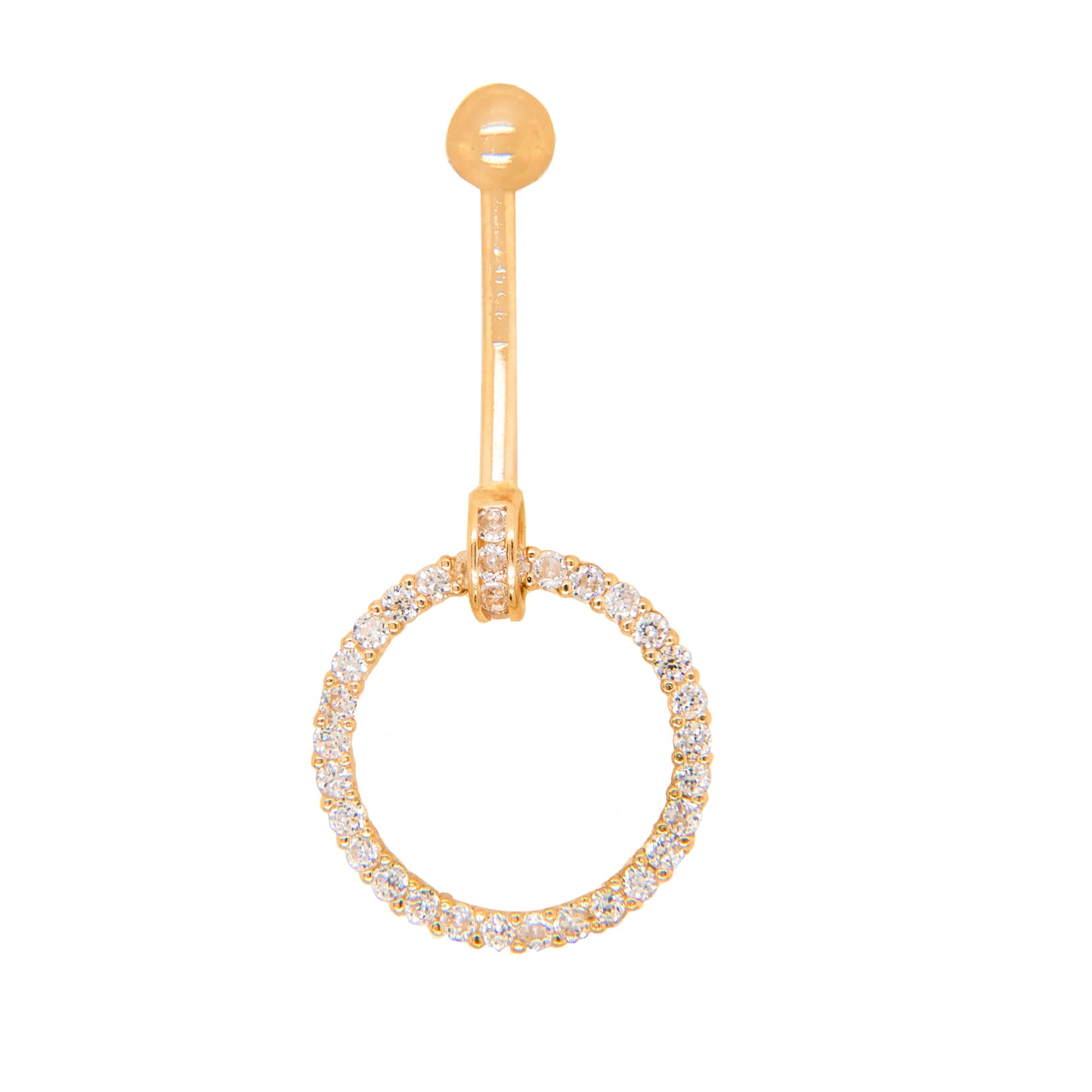 14K Yellow Gold White CZ Heart Cluster Belly Ring