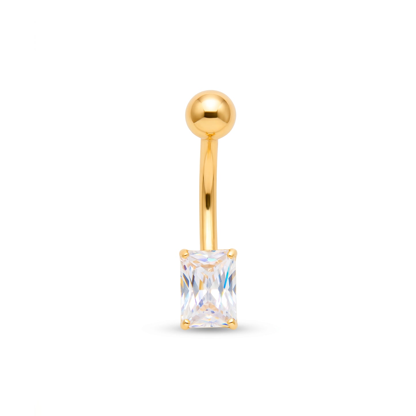 14K Yellow Gold White Baguette CZ Belly Ring